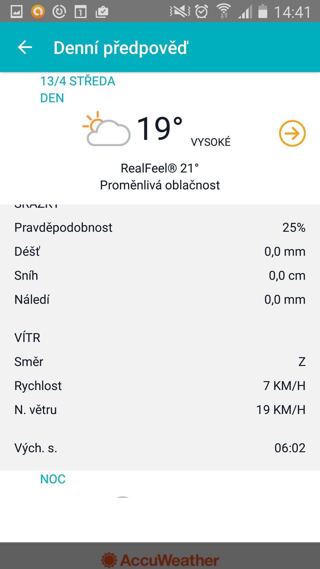 Aplikace pro předpověď počasí Accuweather - denní detailní předpověď - GALERIE: Aplikace pro předpověď počasí Accuweather (6/6)
