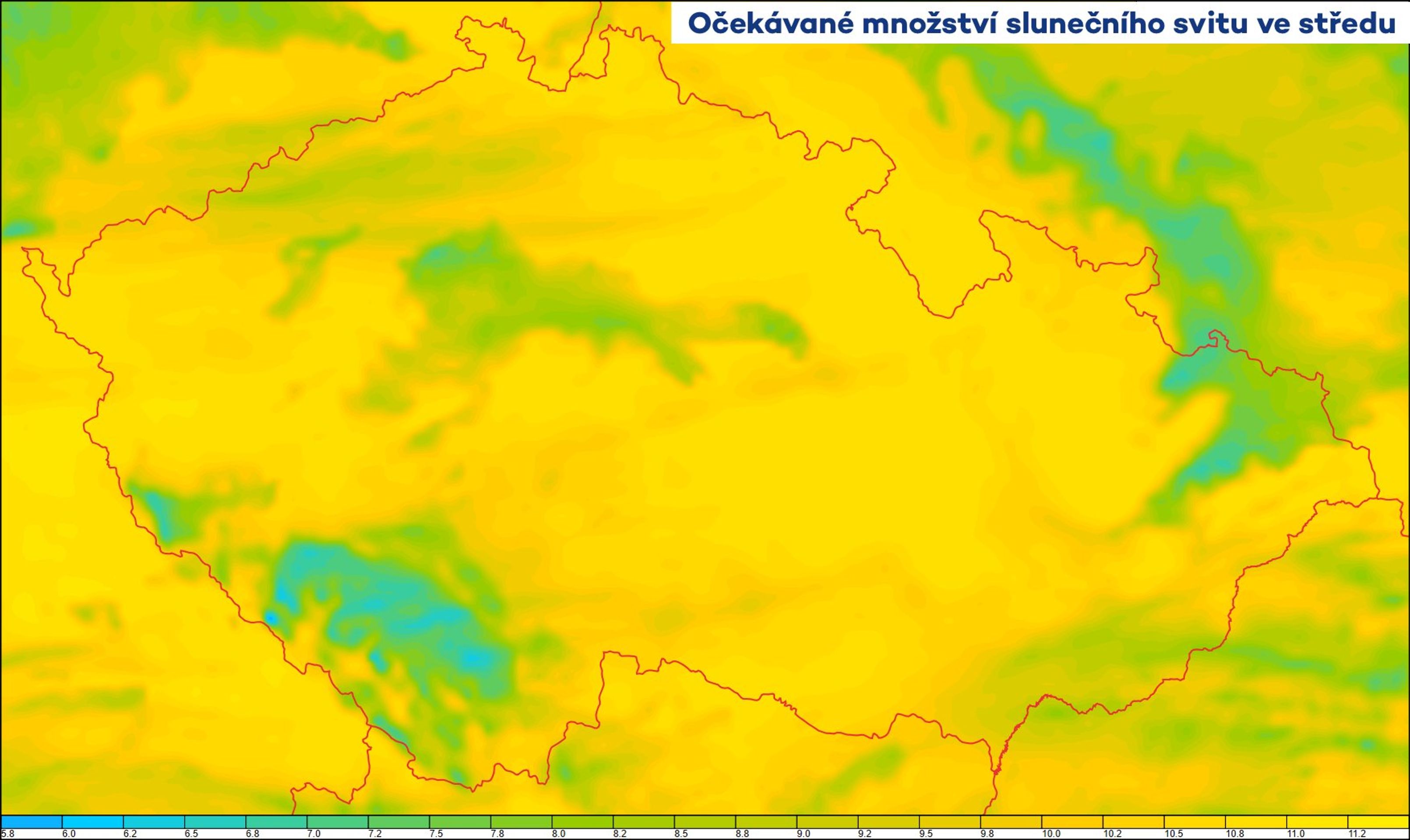 Očekávané množství slunečního svitu ve středu, 18. 9. 2024 - Aktuální předpověď (3/3)