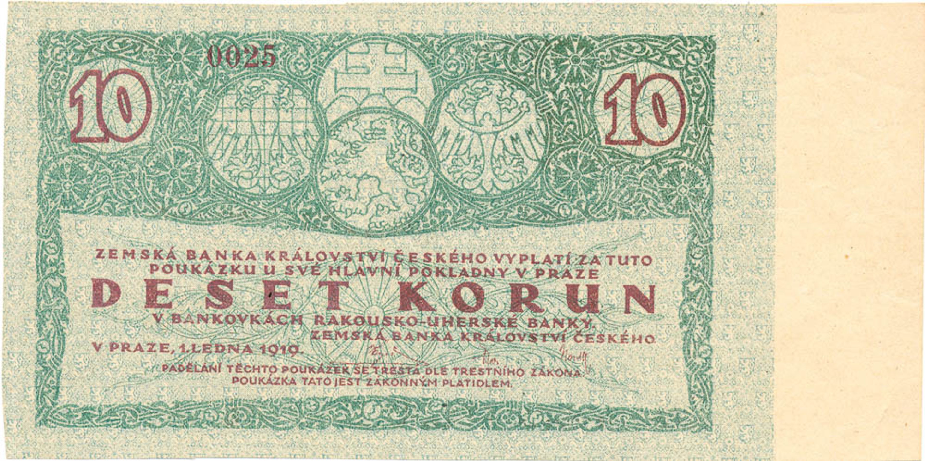 10koruna, poukázky Zemské banky království českého (1) - Aukce mincí Praha (7/8)