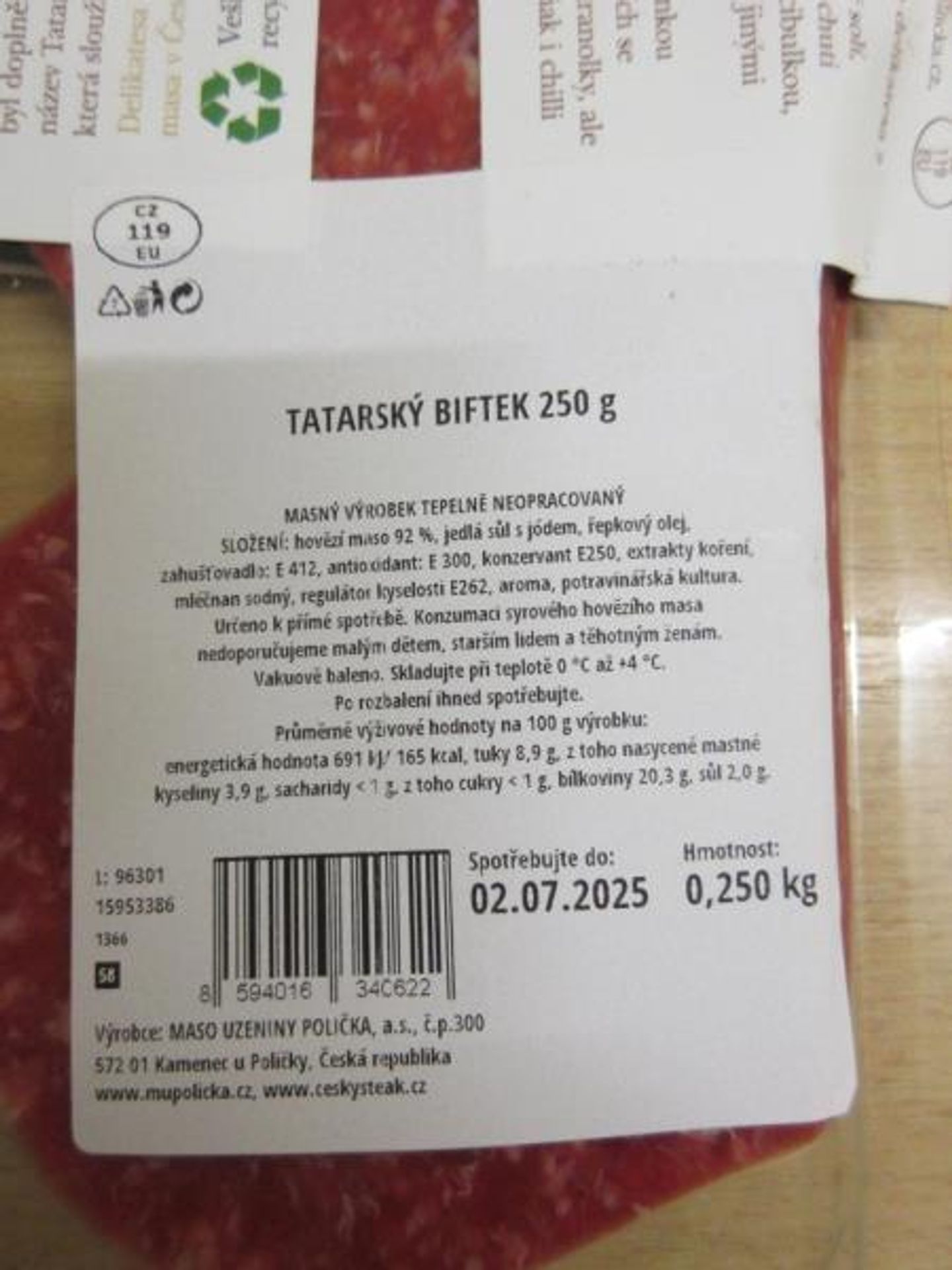 Tatarský biftek 250 g - Závadné potraviny (10/11)