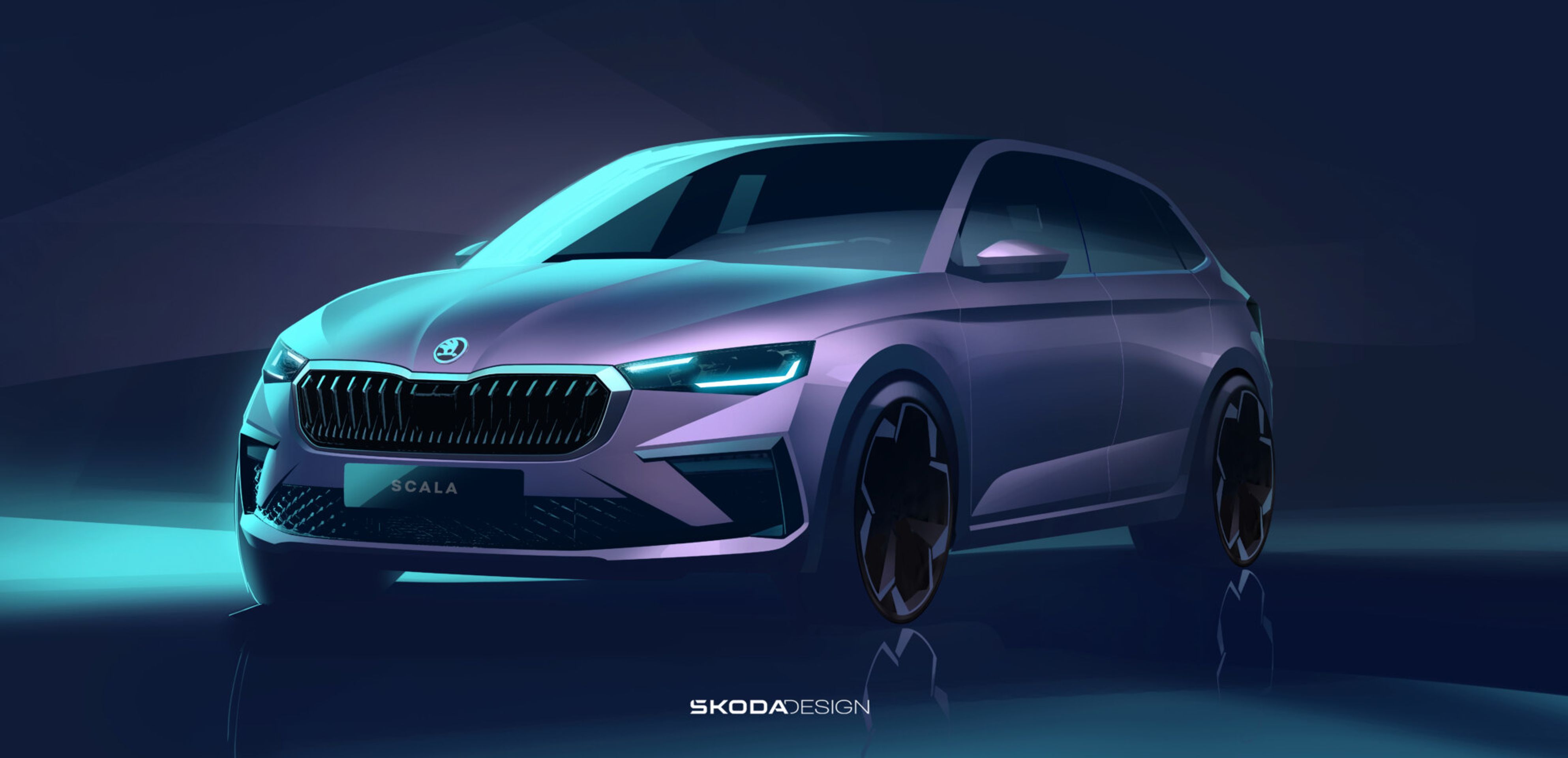 Modernizovaná Škoda Scala na oficiálních skicách - Škodovky Scala a Kamiq po faceliftu (4/6)