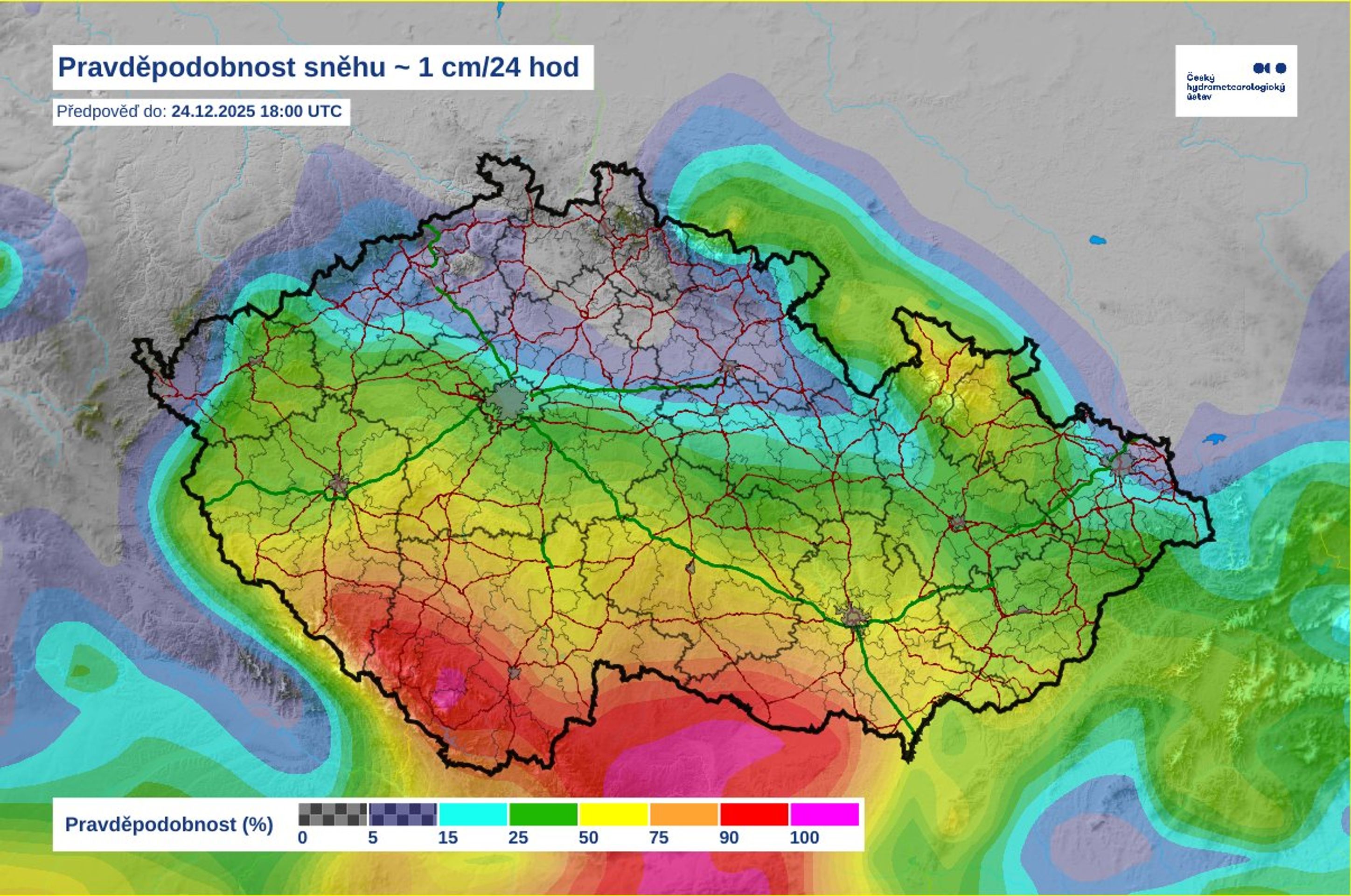 Mapa pravděpodobnosti sněhu - Pravděpodobnost sněhu (1/3)