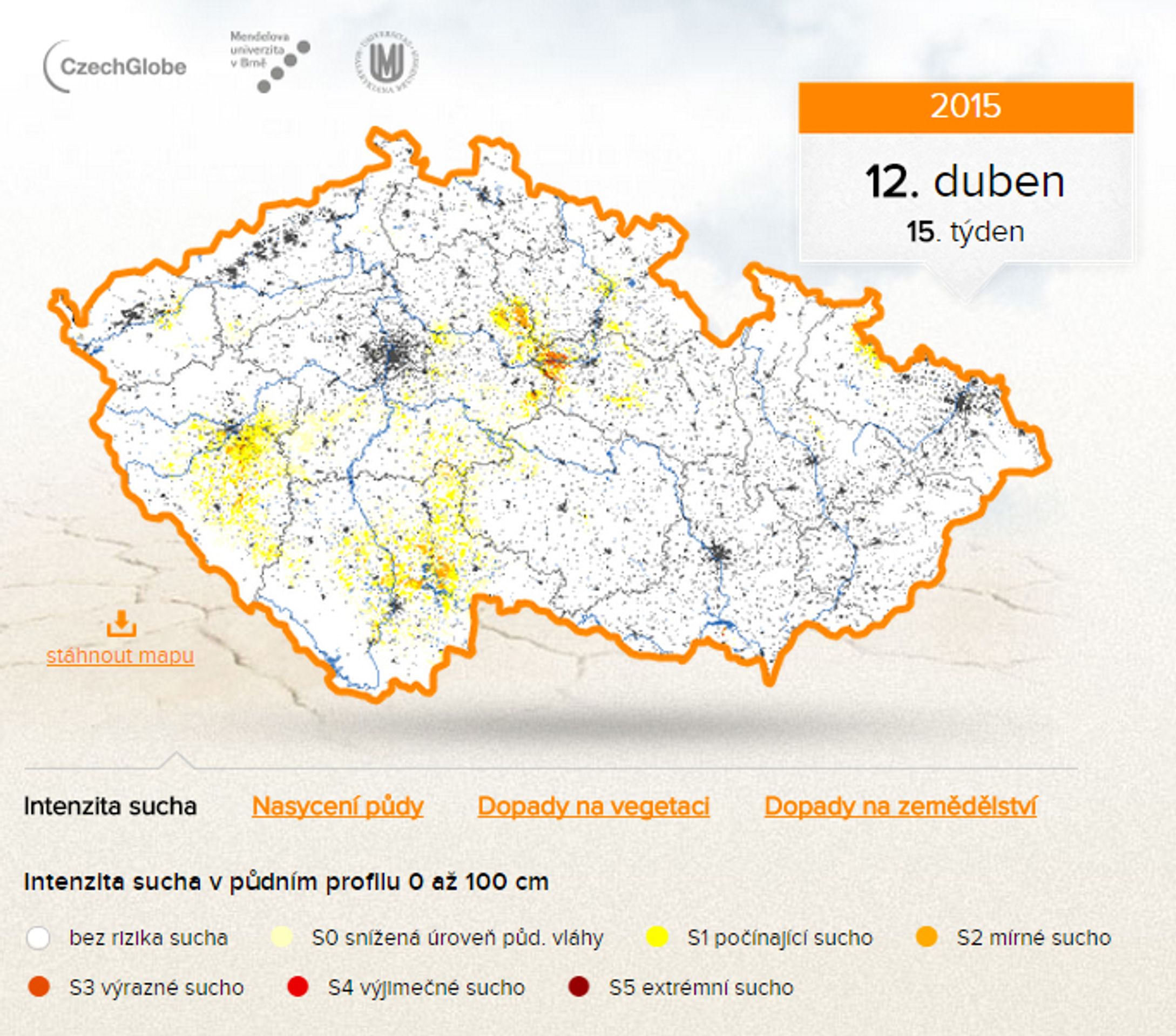 Mapa - Aktuální stav sucha v České republice - 12. duben - GALERIE: Aktuální stav sucha v České republice (4/7)