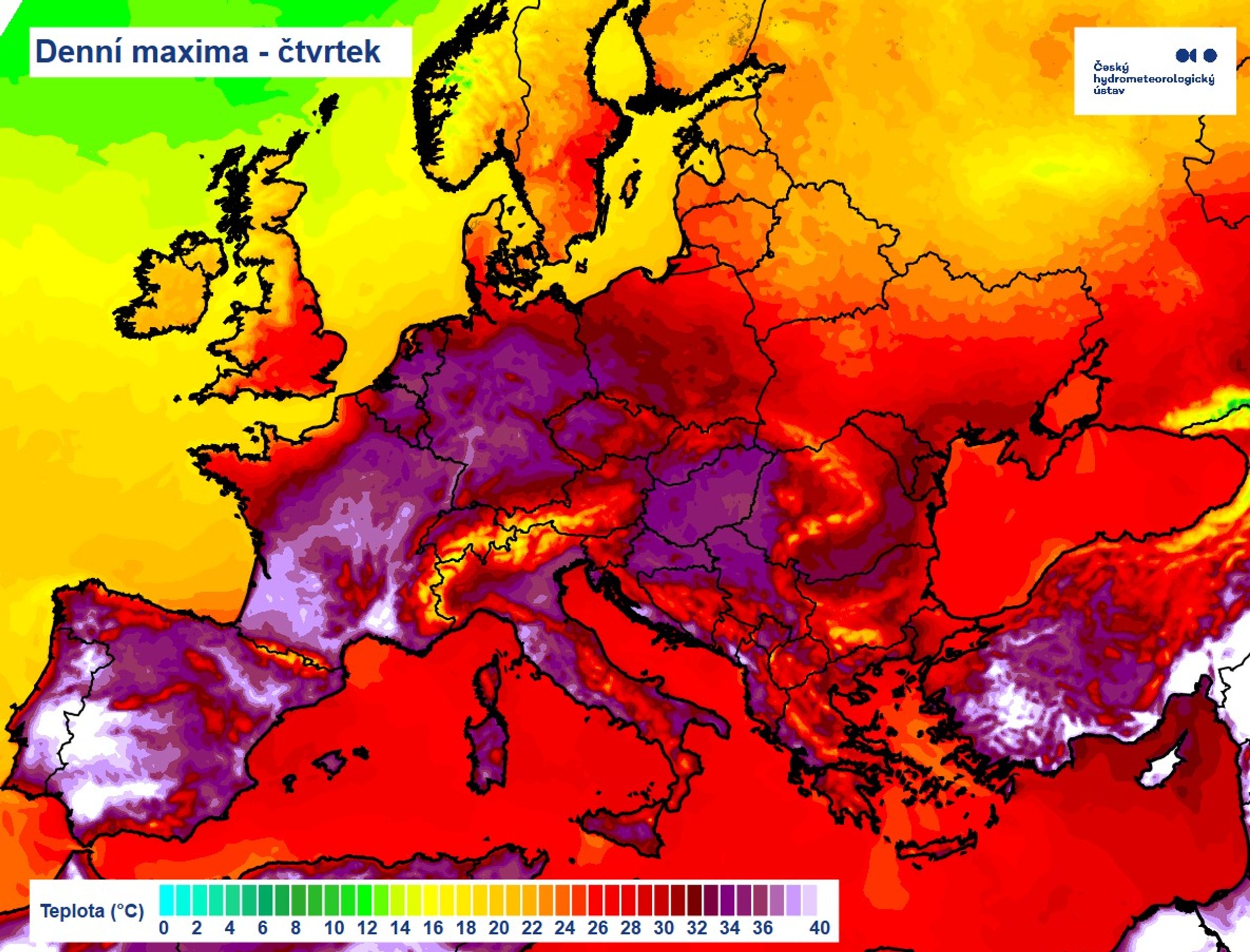 Denní maxima - čtvrtek - Vysoké teploty (3/4)