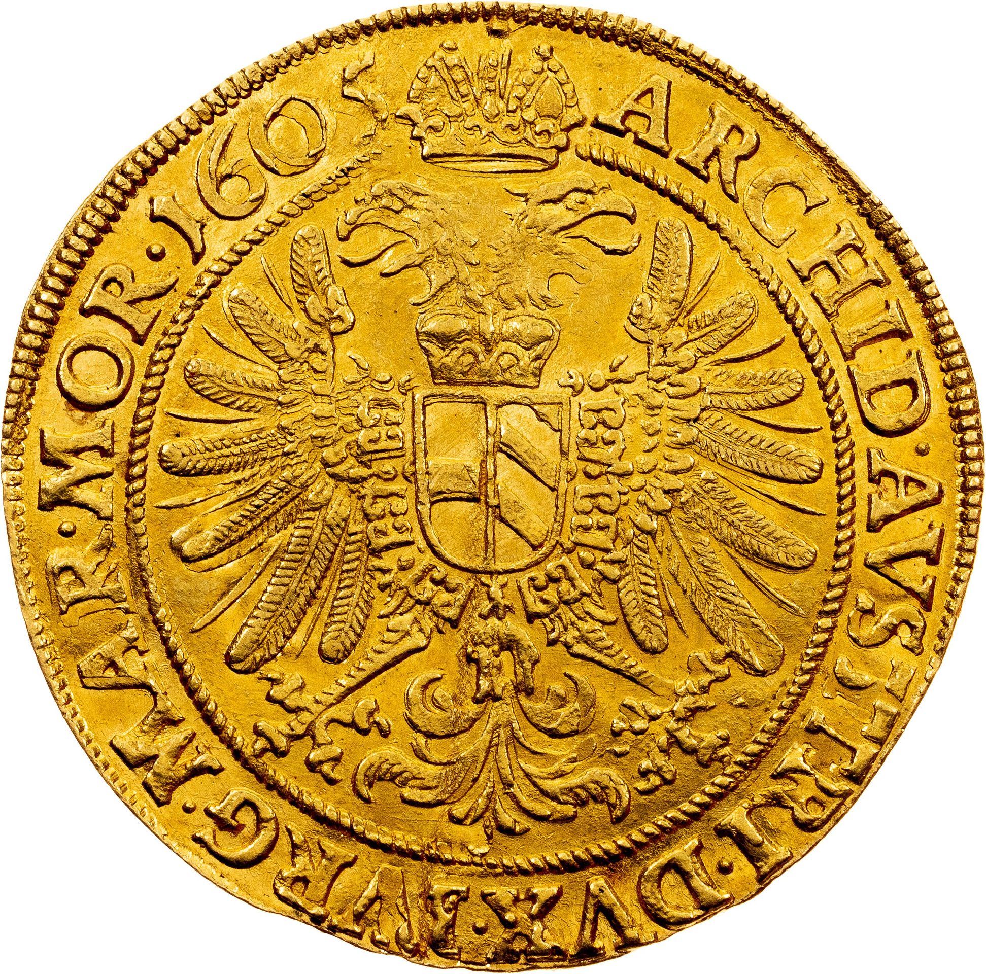 Praha - Lasanz, 3dukát 1605, odražek 12 tolaru, vyvolávací cena 1 350 000 Kč (2) - Aukce mincí (5/23)