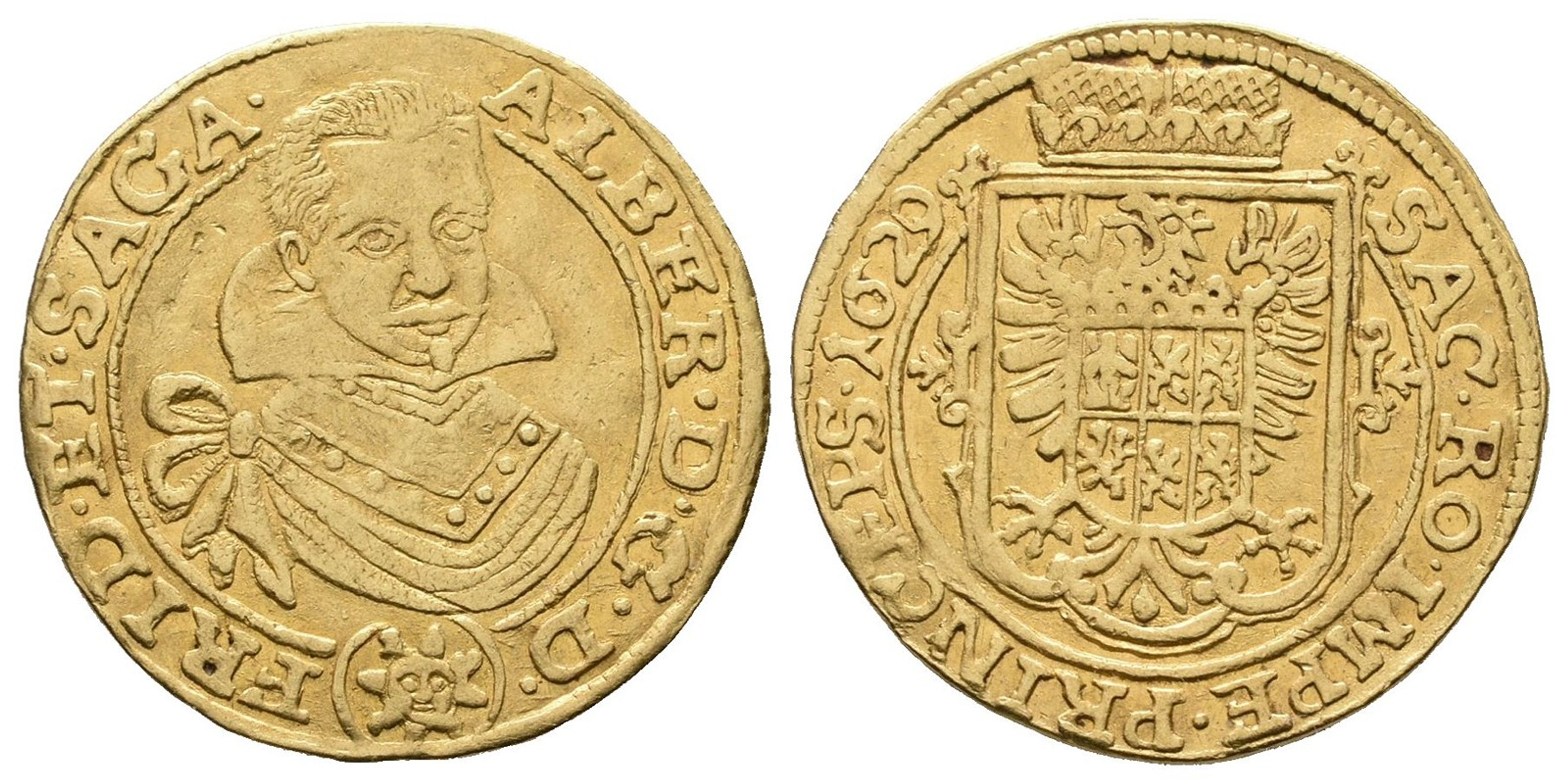 Valdštejn, dukát, Albrecht Václav Eusebius, 1624 - 1634, vyvolávací cena 300 000 Kč - Aukce mincí a bankovek (15/20)