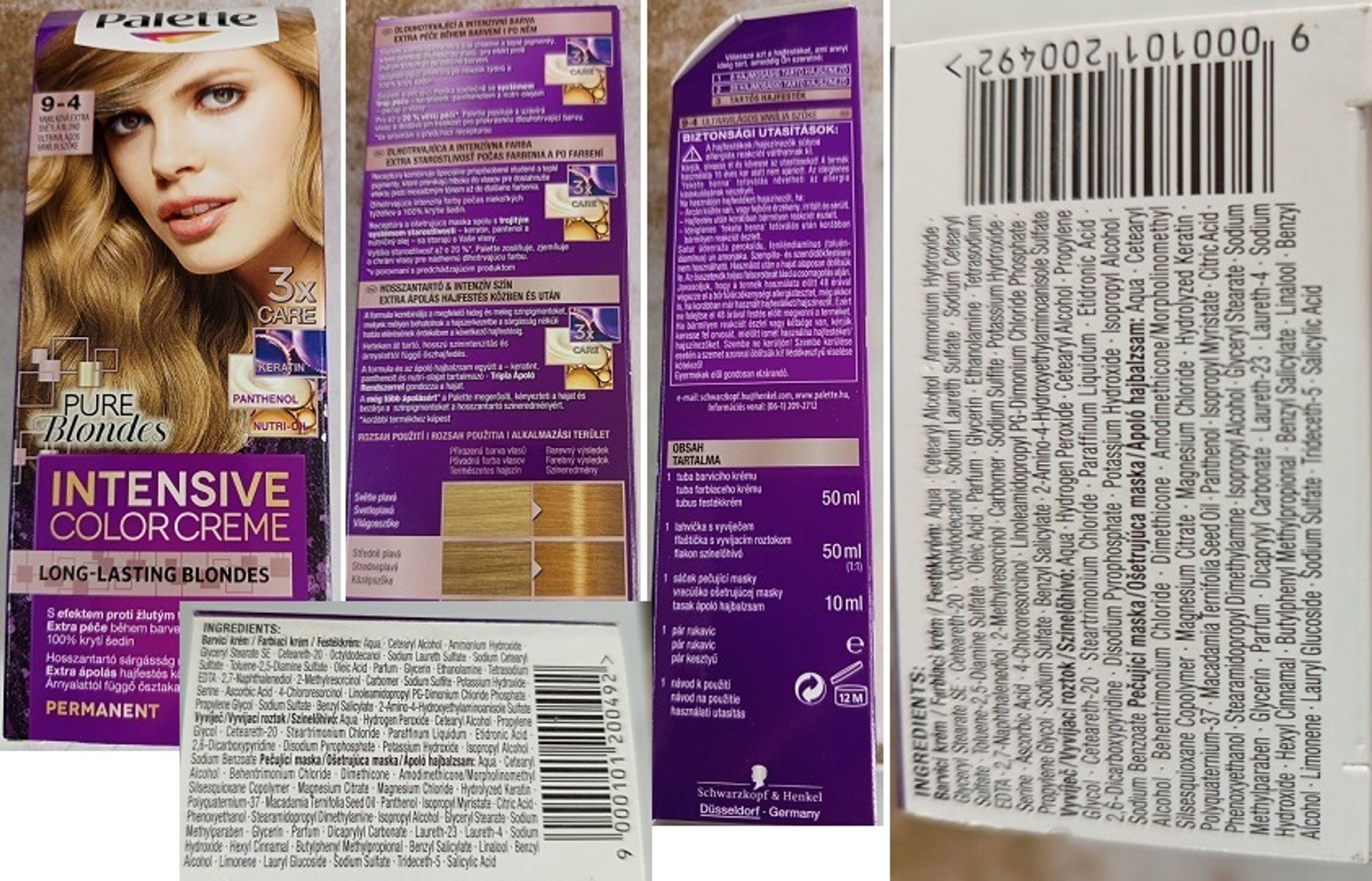 Schwarzkopf, Palette, INTENSIVE COLOR CREME, LONG-LASTING BLONDES, PURE Blondes, 9-4 VANILKOVÁ EXTRA SVĚTLÁ BLOND, 3x - Nebezpečná kosmetika (3/4)