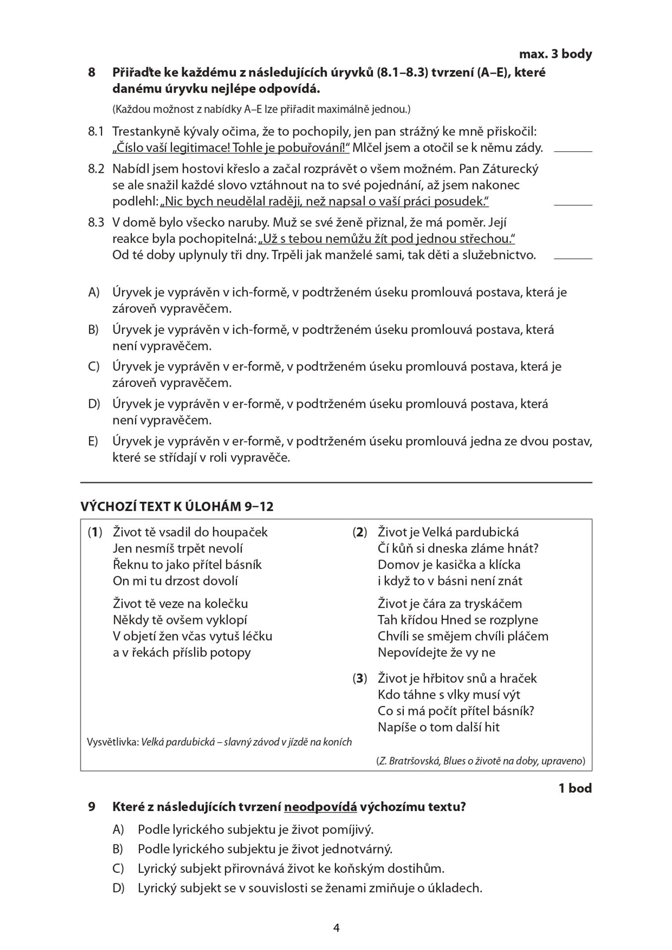 Didaktický test z českého jazyka 2025 (4) - Didaktický test z českého jazyka 2025 (4/11)