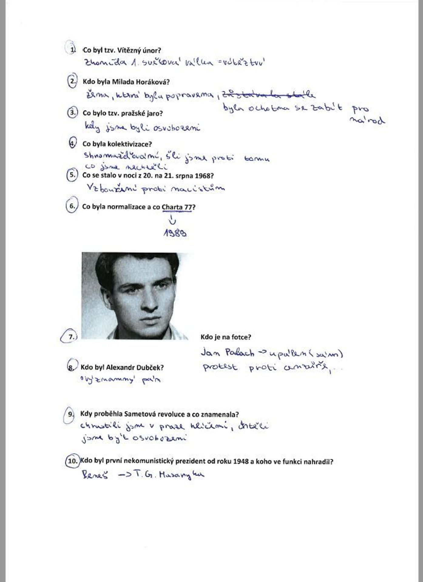Odpovědi studentů v testu novodobé historie - Střepiny - 8 - GALERIE: Odpovědi studentů v testu našich moderních dějin (6/13)