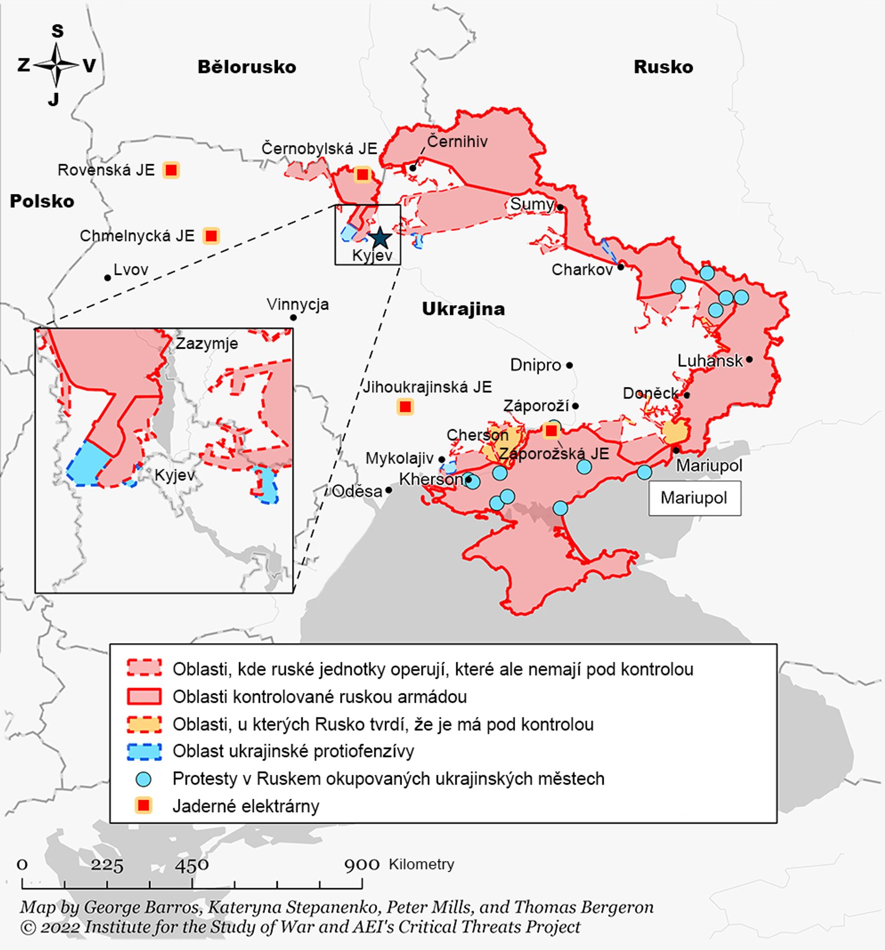 Mapa ruského postupu 25.3. - Ukrajinské protiútoky (3/7)