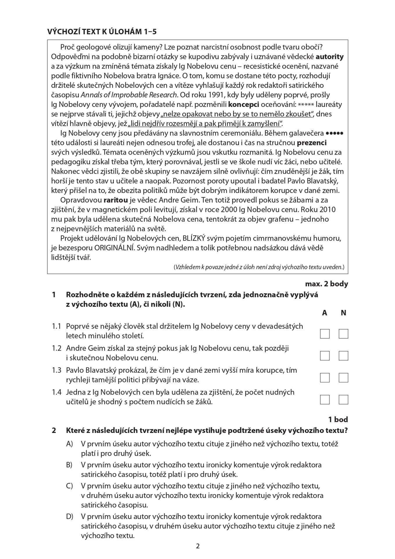 Didaktický test z českého jazyka 2025 (2) - Didaktický test z českého jazyka 2025 (2/11)