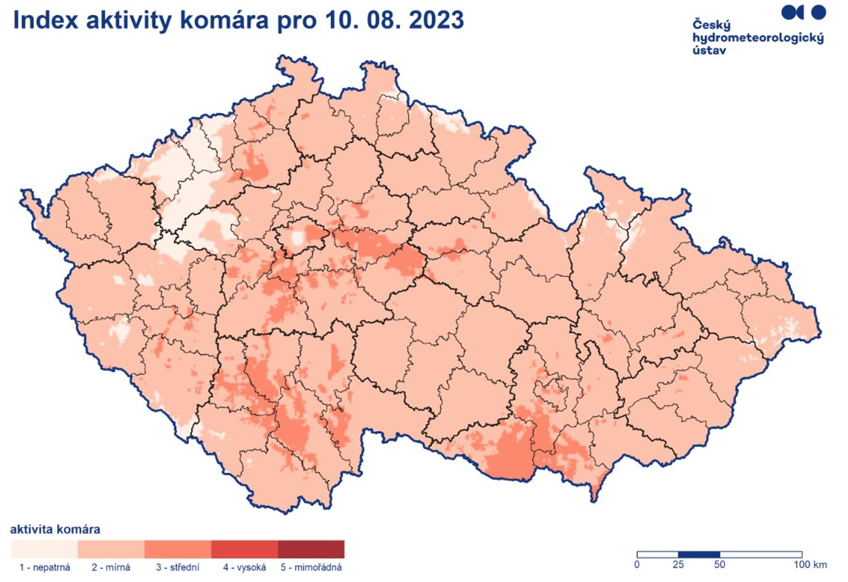 Index aktivity komára pro 10. srpna 2023 - Aktivita komárů (3/3)