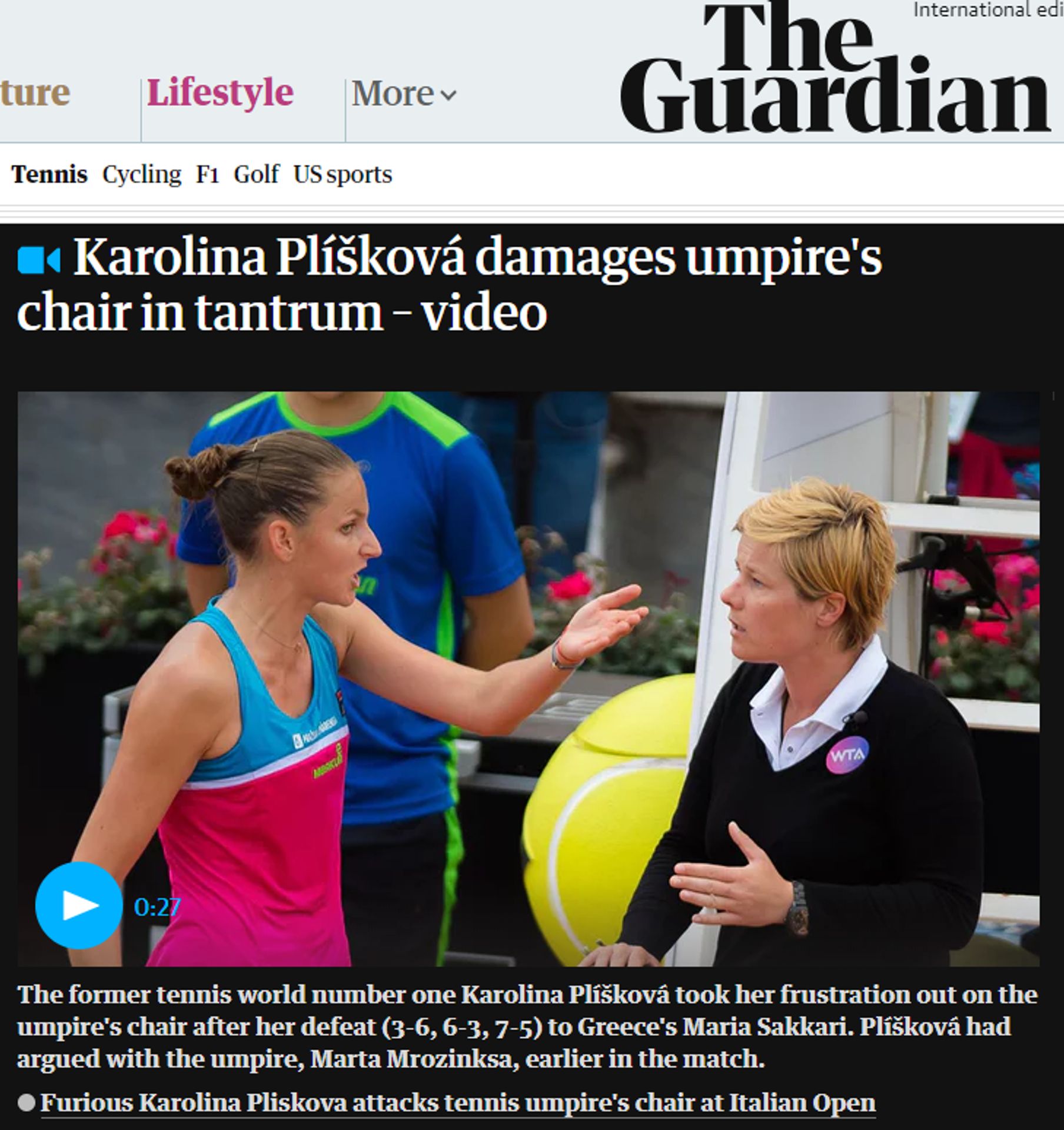 "Plíšková je rapl," uvádí britský deník The Guardian - GALERIE: Zahraniční média píší o Karolíně Plíškové (5/6)
