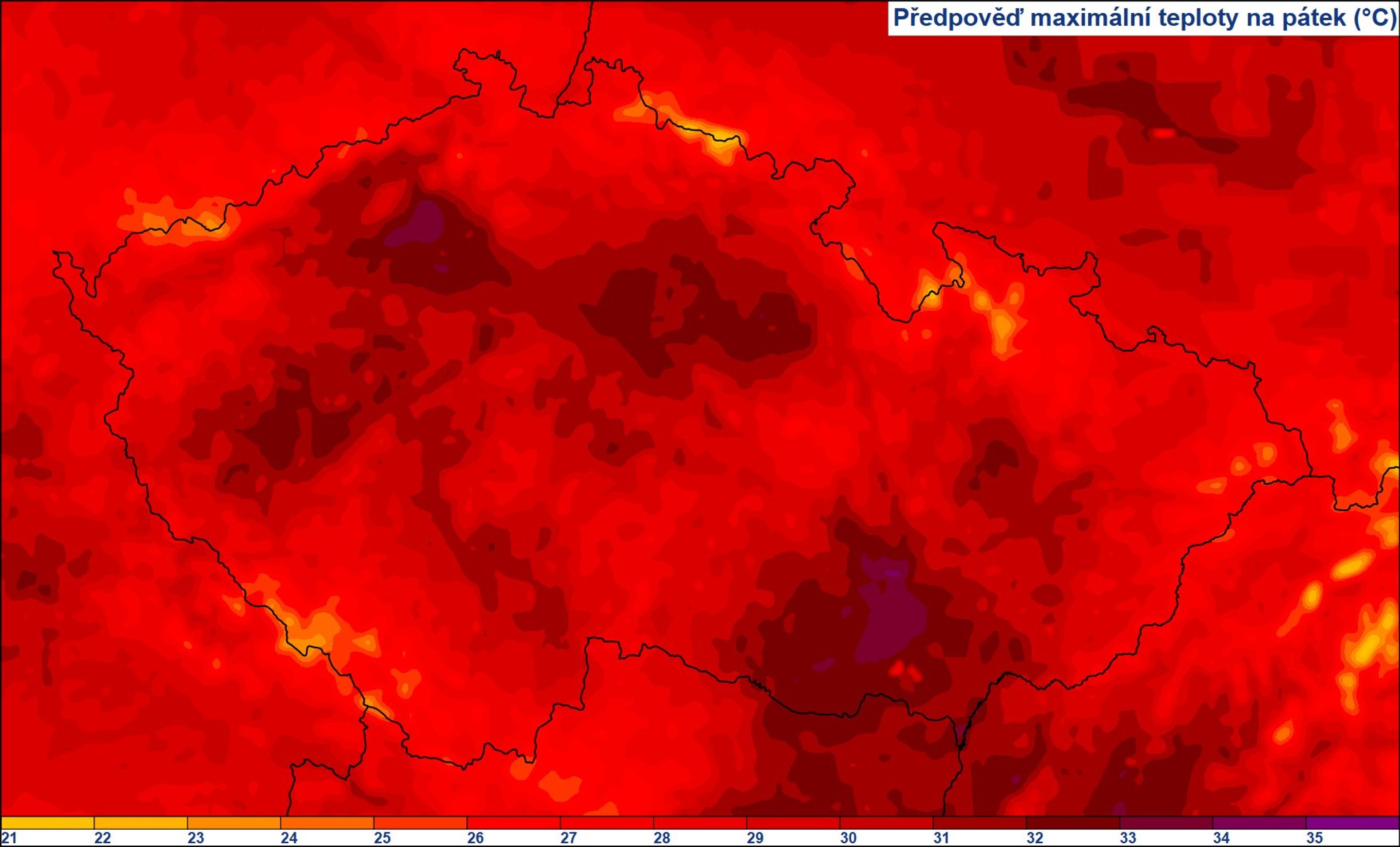 Předpověď maximální teploty na pátek (°C) - Předpověď maximální teploty na následující dny (1/3)