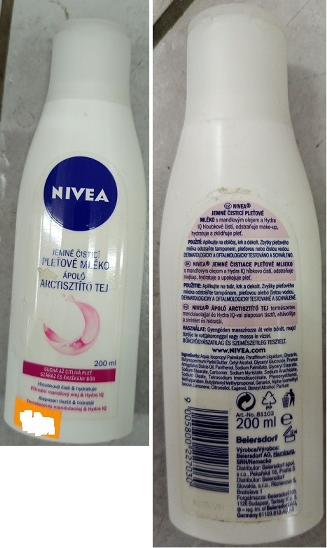 NIVEA, JEMNÉ ČISTÍCÍ PLEŤOVÉ MLÉKO - Nebezpečné kosmetické přípravky (5/5)