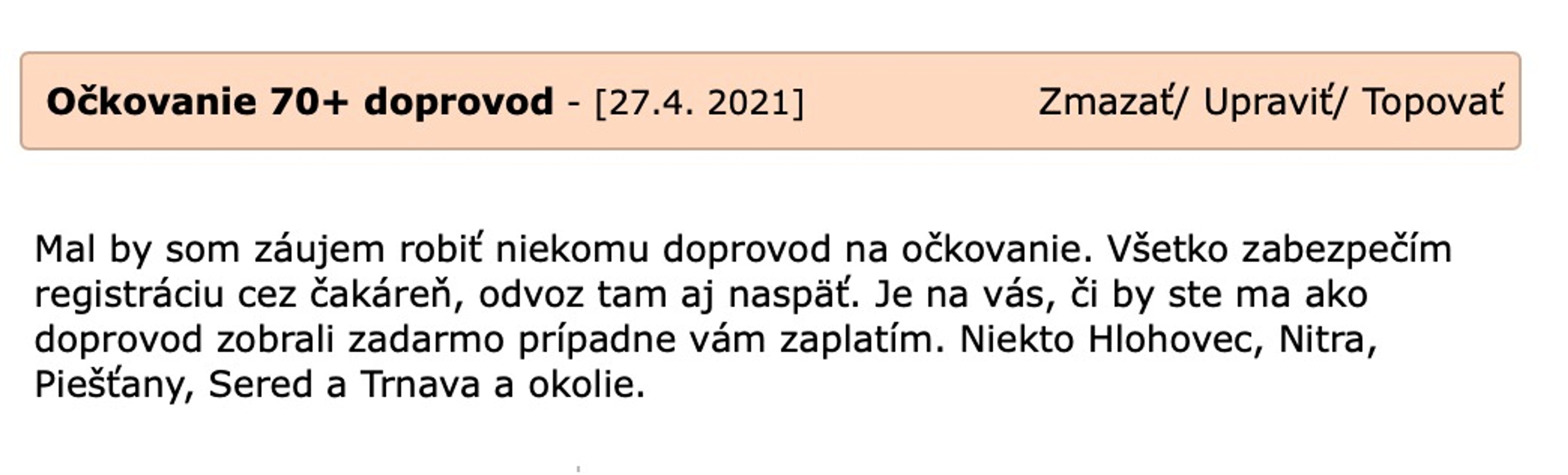 Slováci si najímají seniory kvůli očkování - 7 - GALERIE: Inzeráty na seniory kvůli očkování (2/5)