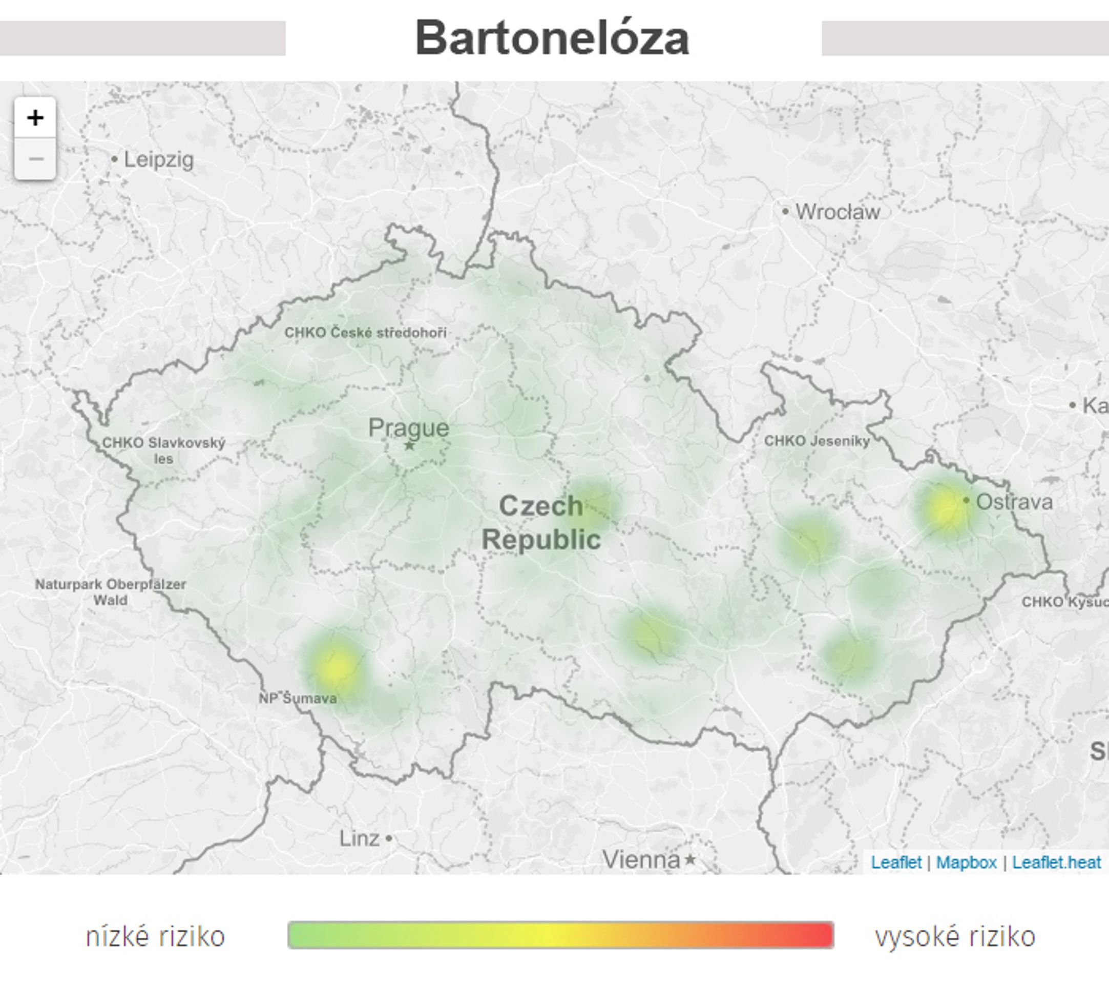 Mapa aktivity klíšťat na území České republiky - Bartonelóza - GALERIE: Mapa aktivity klíšťat na území České republiky (6/7)