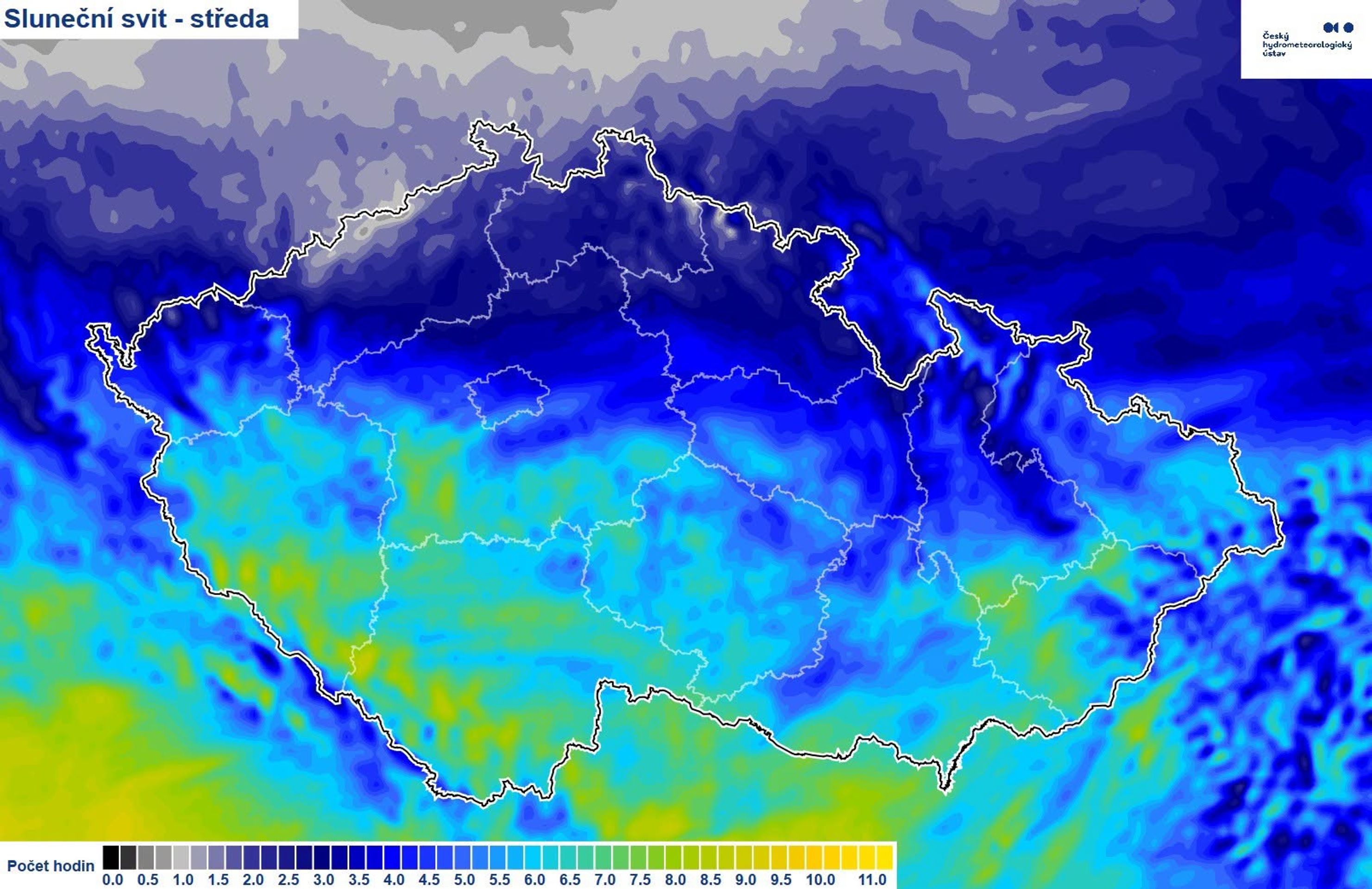 Mapa slunečního svitu - Mapy ČHMÚ (3/3)