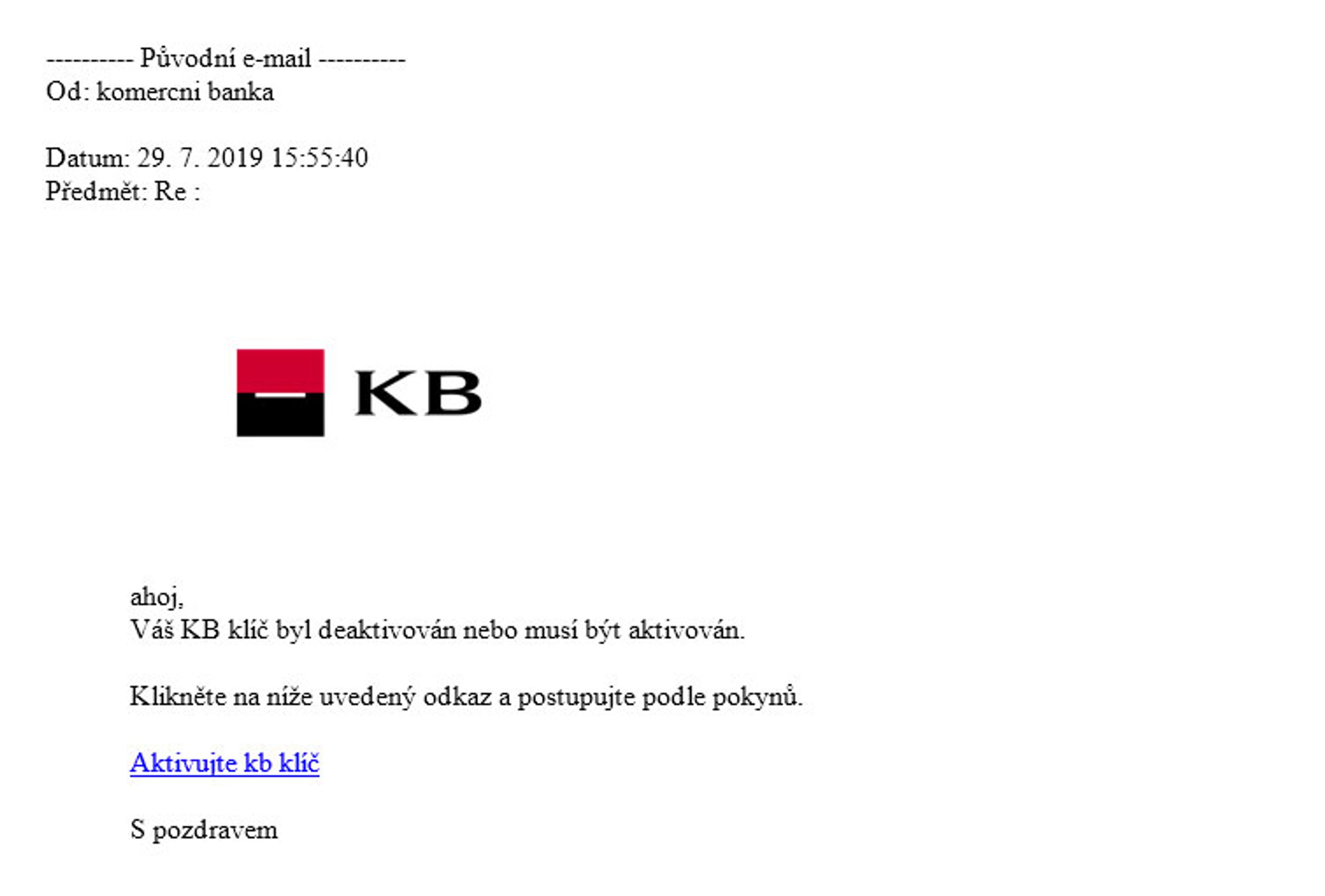 Podvodný email klientům Komerční banky - GALERIE: Podvodné e-maily klientům bank (1/2)