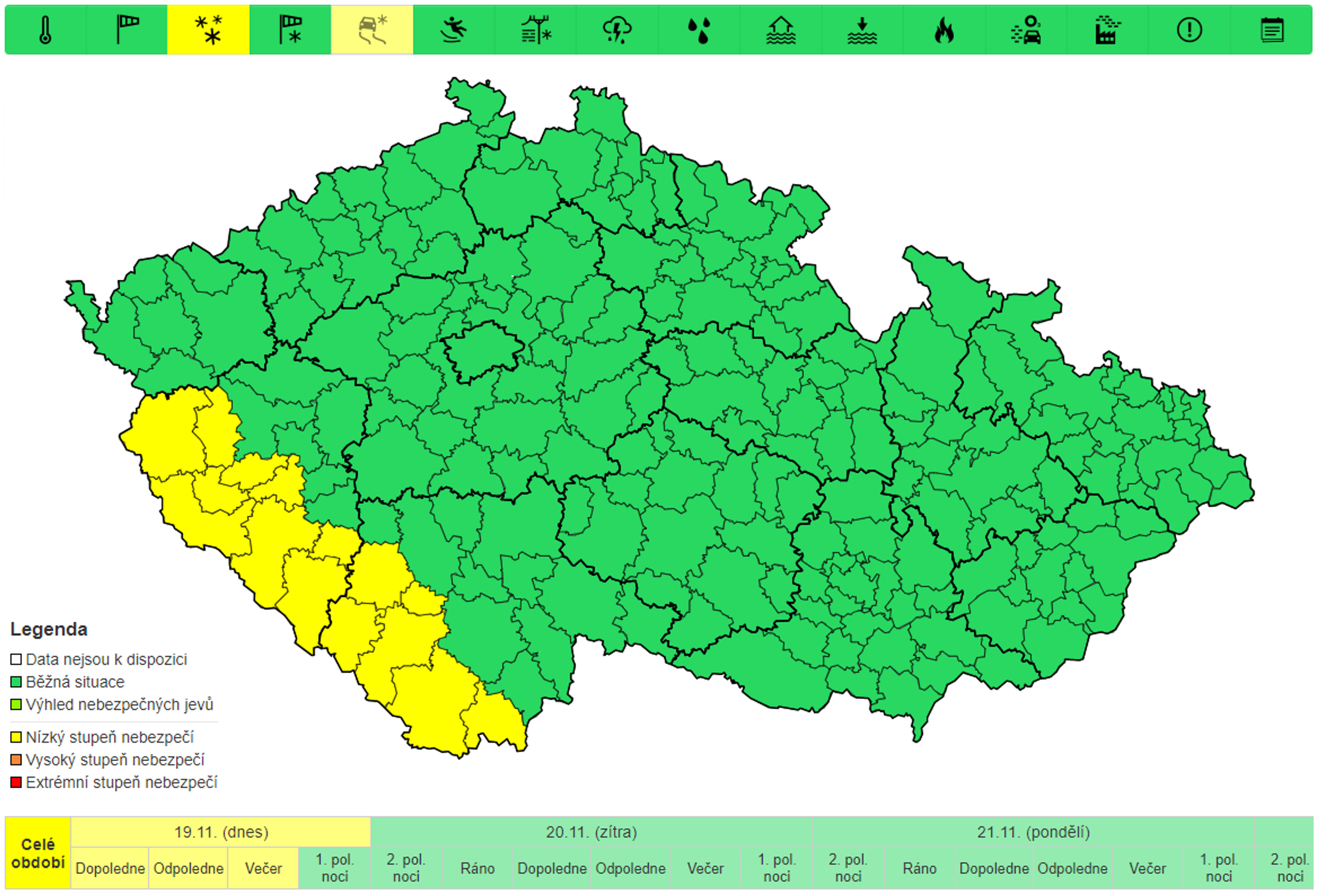 Výstraha před novou sněhovou pokrývkou 19. 11. 2022 - Výstraha a mapy srážek na víkend 19. a 20. 11. (1/4)