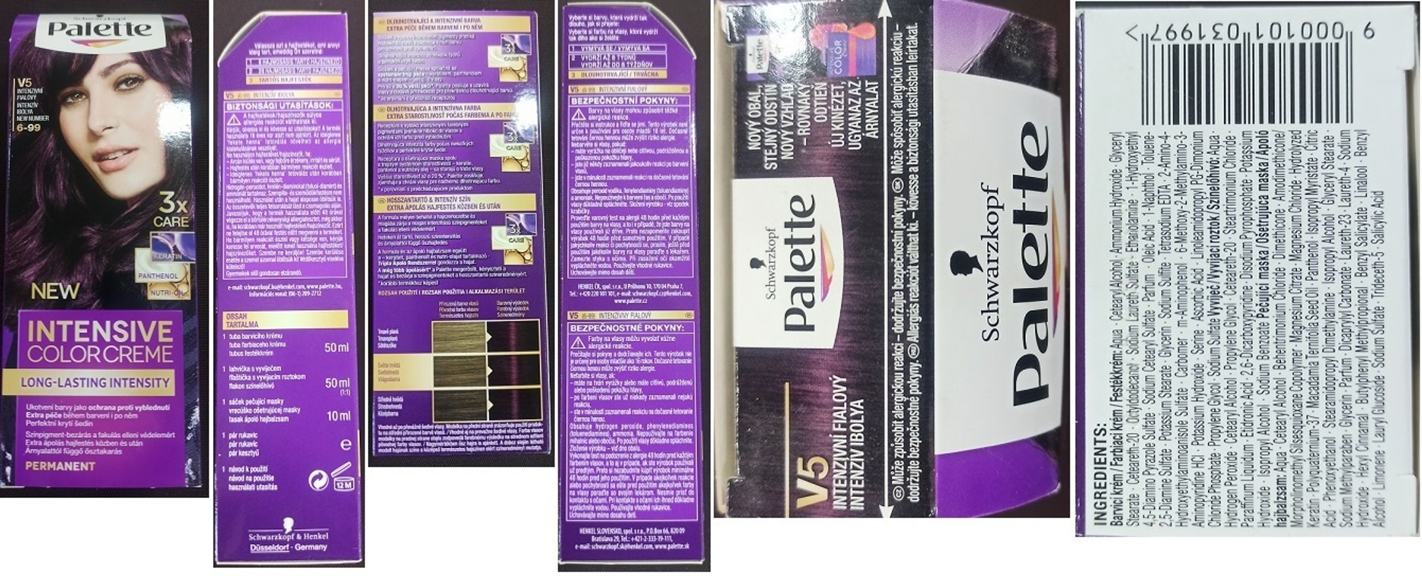 Schwarzkopf, Palette, INTENSIVE COLOR CREME, V5 INTENZIVNÍ FIALOVÝ 6-99, 3x CARE - Nebezpečné kosmetické přípravky (1/5)