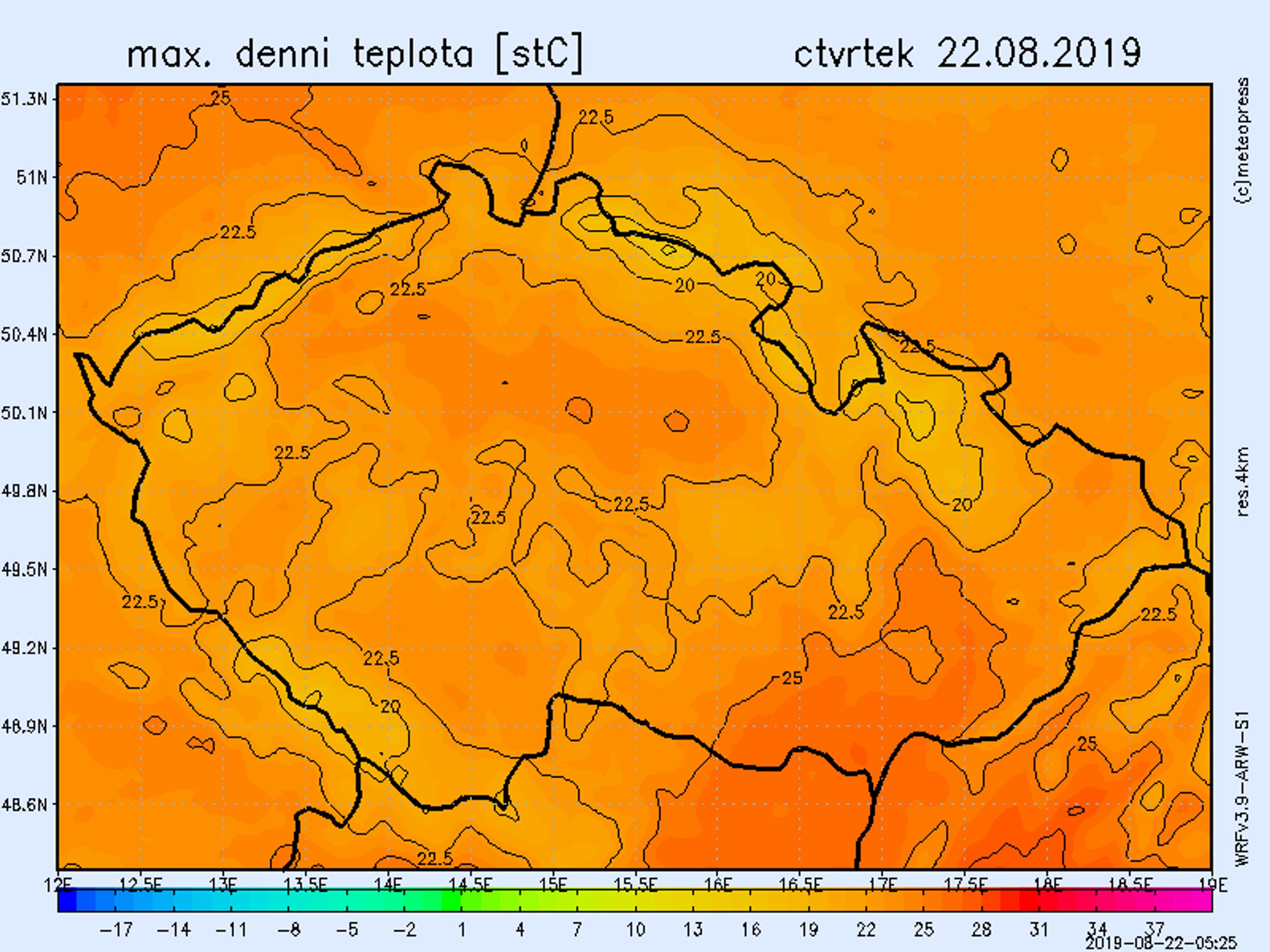 Teplotní mapa - čtvrtek 22. 8. 2019 - GALERIE: Teplotní mapy (1/4)