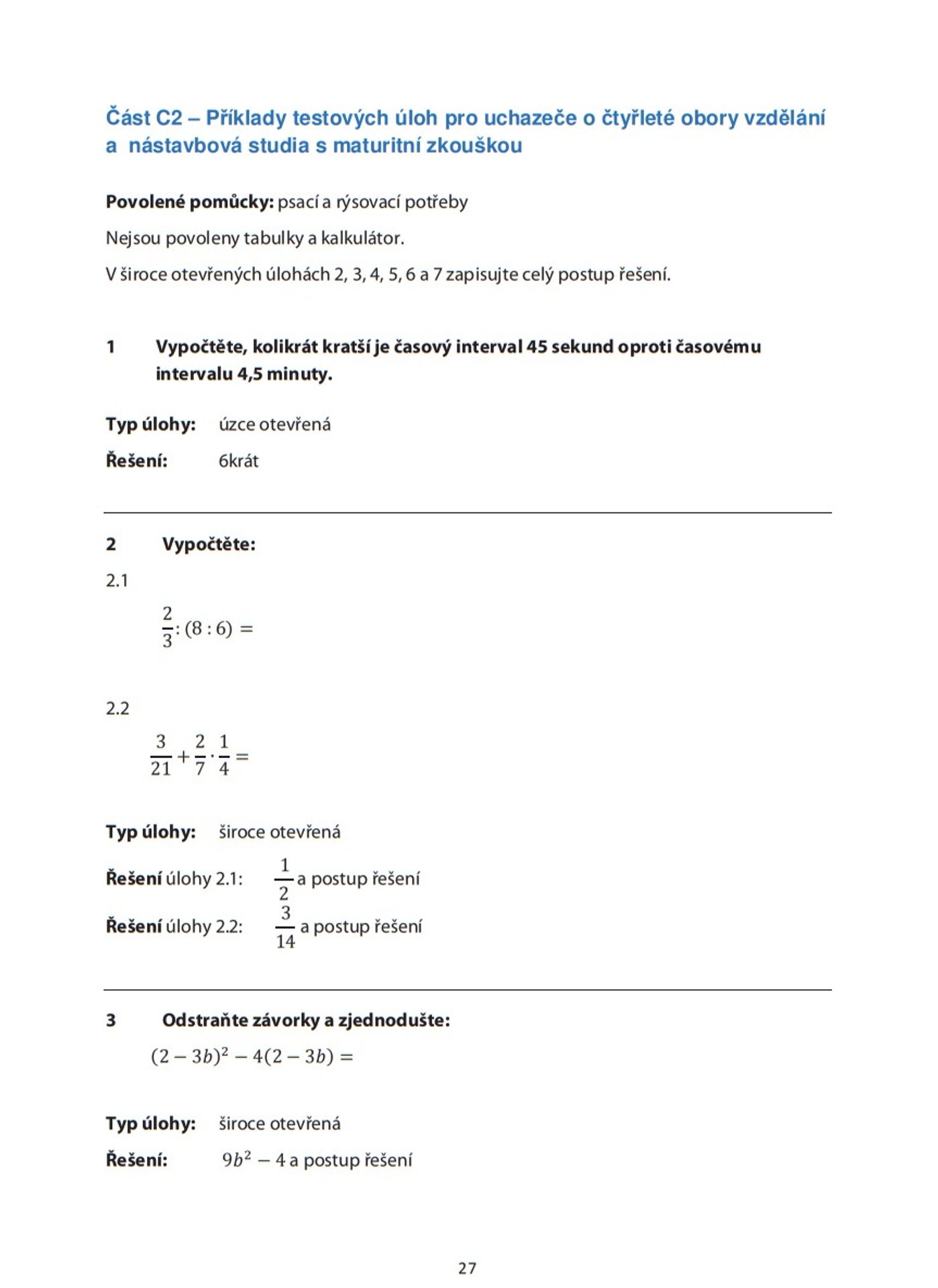 Příklady testů - matematika - 1 - GALERIE: Příklady testů k přijímačkám z matematiky (1/9)