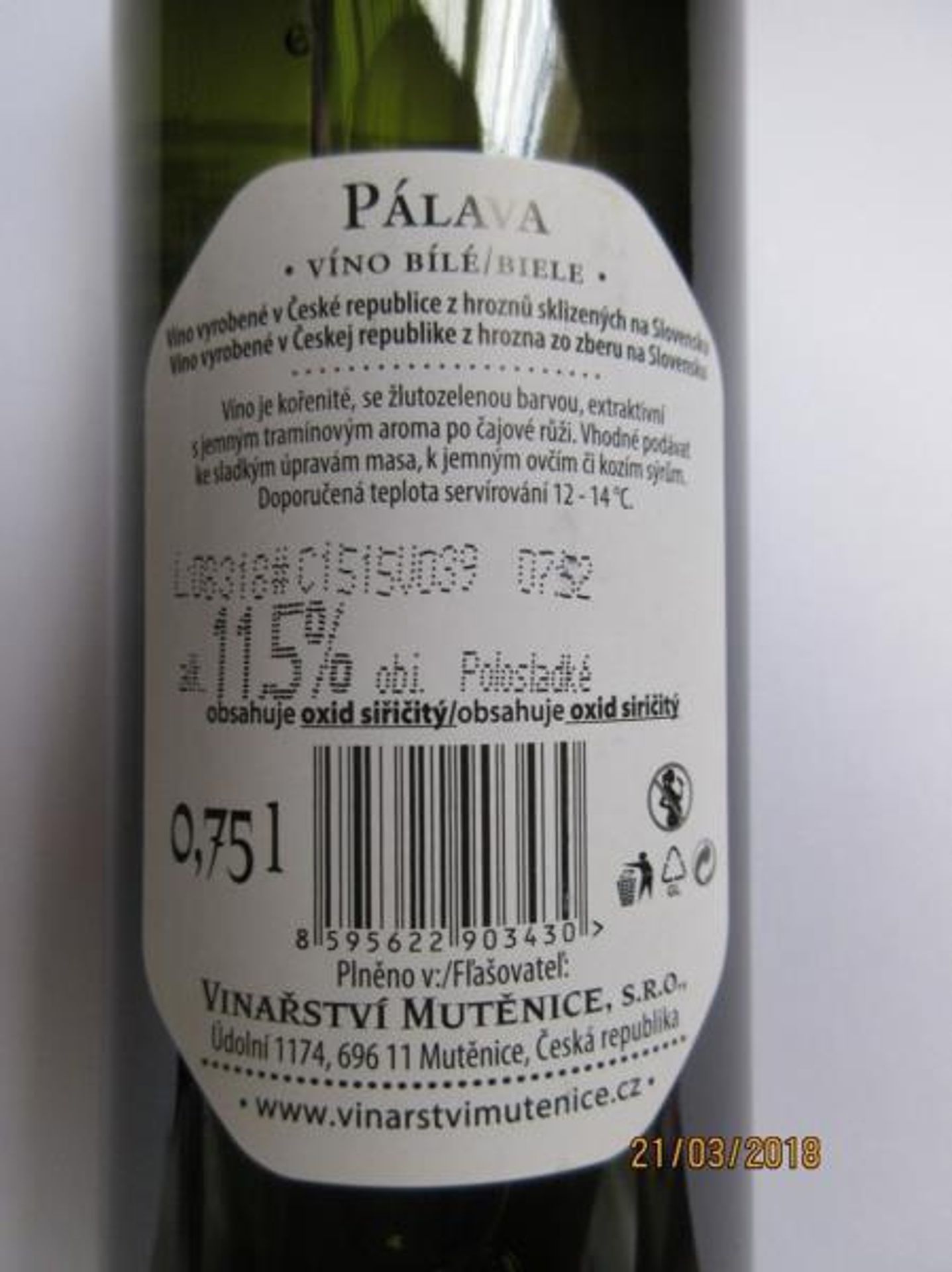 Nevyhovující vína - PÁLAVA, VÍNO BÍLÉ - zavádějící informace o původu hroznů, Vinařství Mutěnice - GALERIE: Nevyhovující vína (6/11)