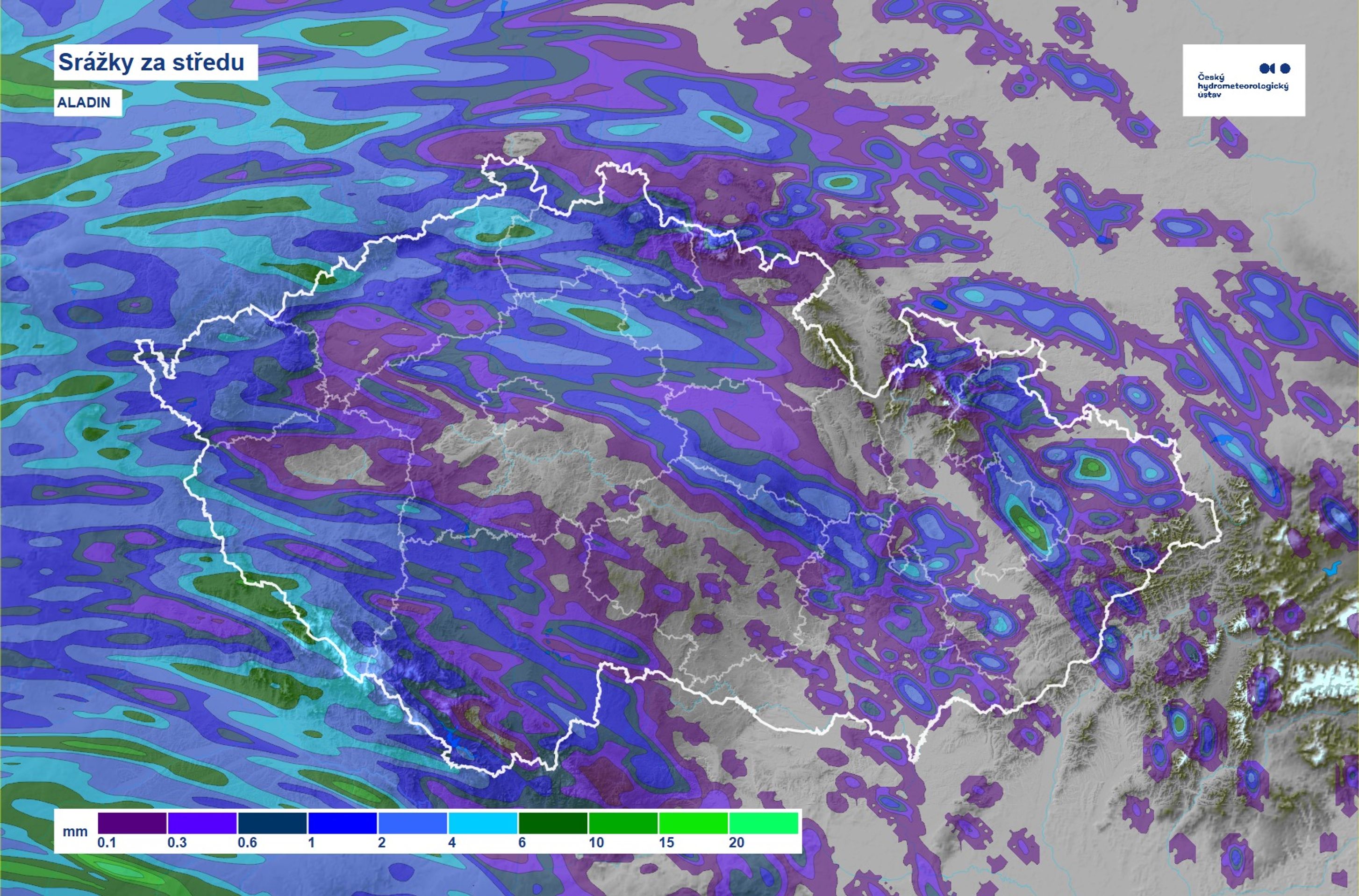Srážky za středu – model ALADIN - Počasí ČHMÚ (1/3)