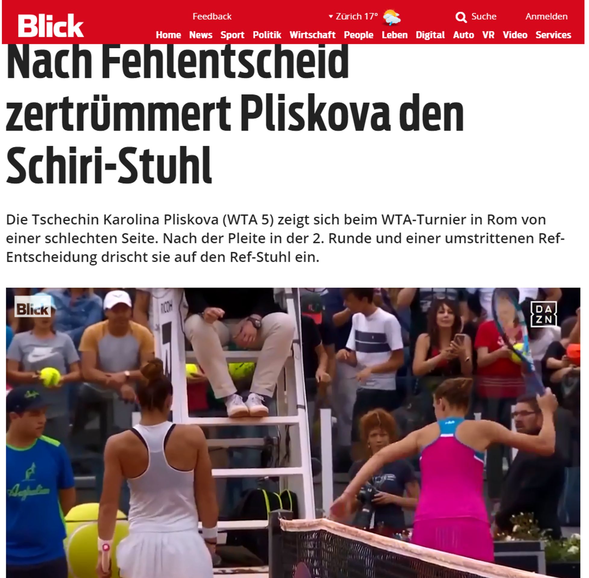 "Plíšková rozbíjí umpire" v němčině... - GALERIE: Zahraniční média píší o Karolíně Plíškové (4/6)