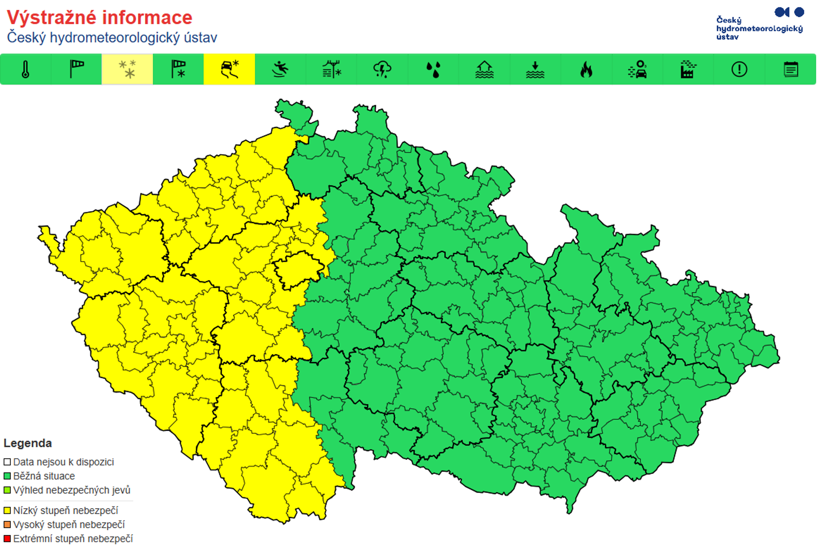 Výstraha před náledím - Výstražné informace (2/3)