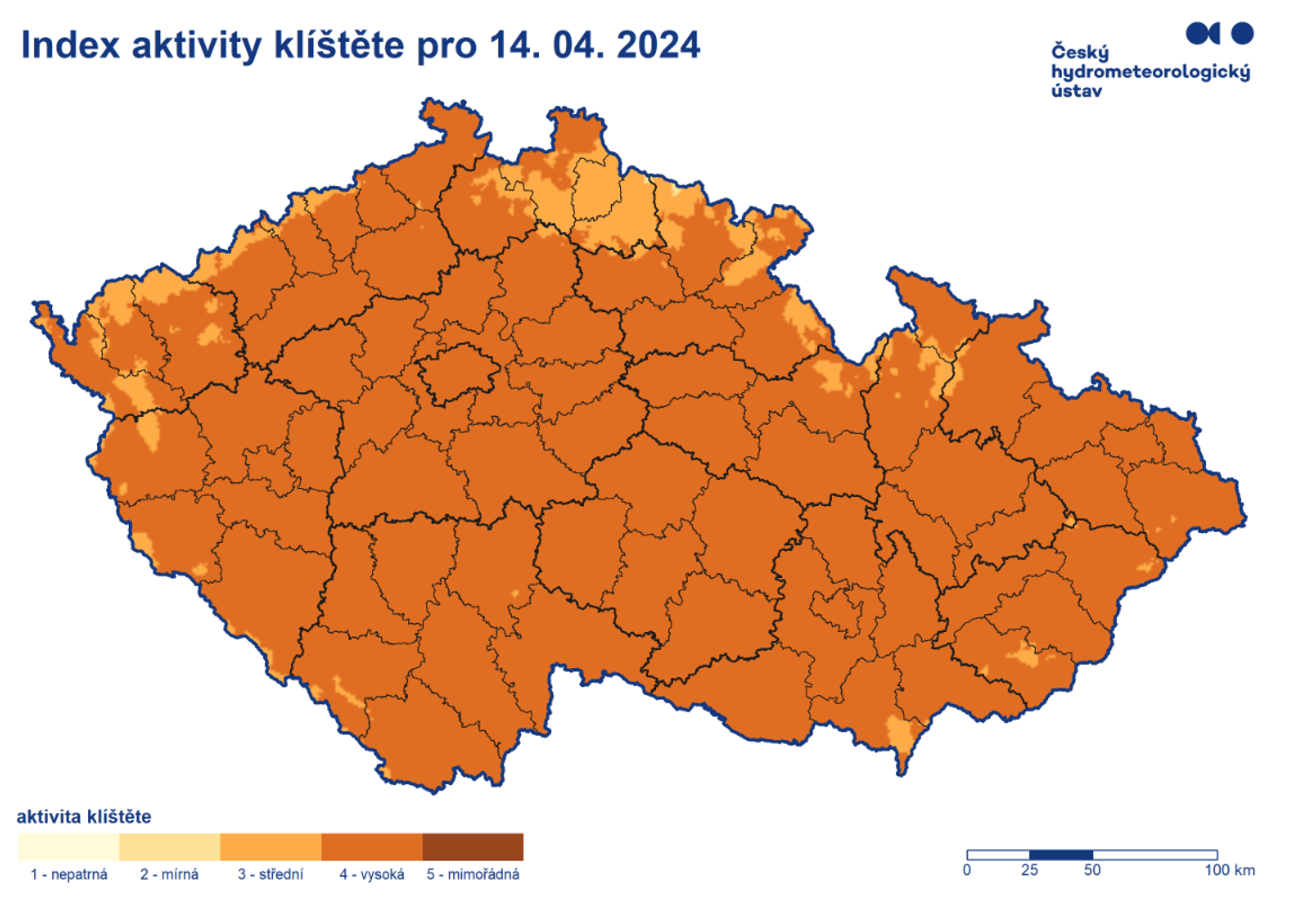Index aktivity klíšťat 14. dubna - Index aktivity klíšťat (2/3)