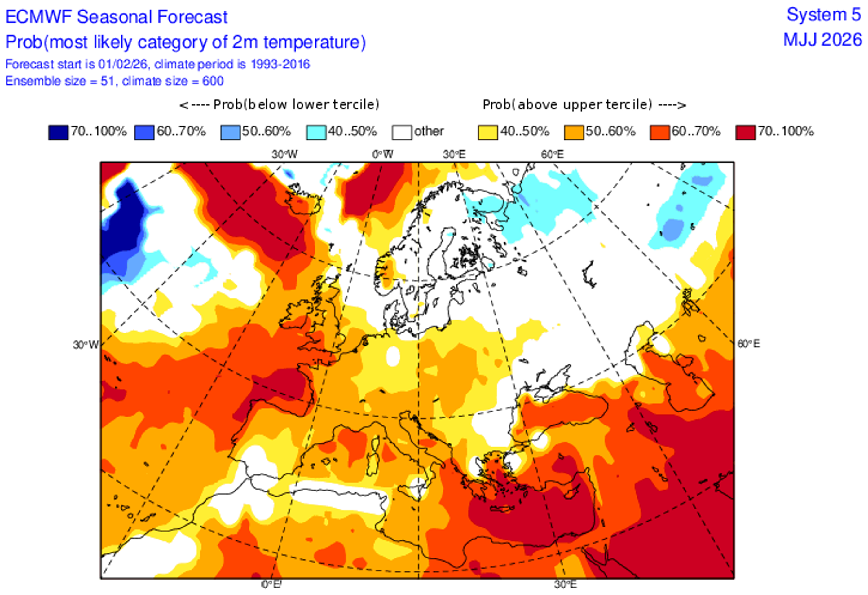 Sezónní předpověď ECMWF – květen 2026 - Sezónní předpověď ECMWF (3/4)
