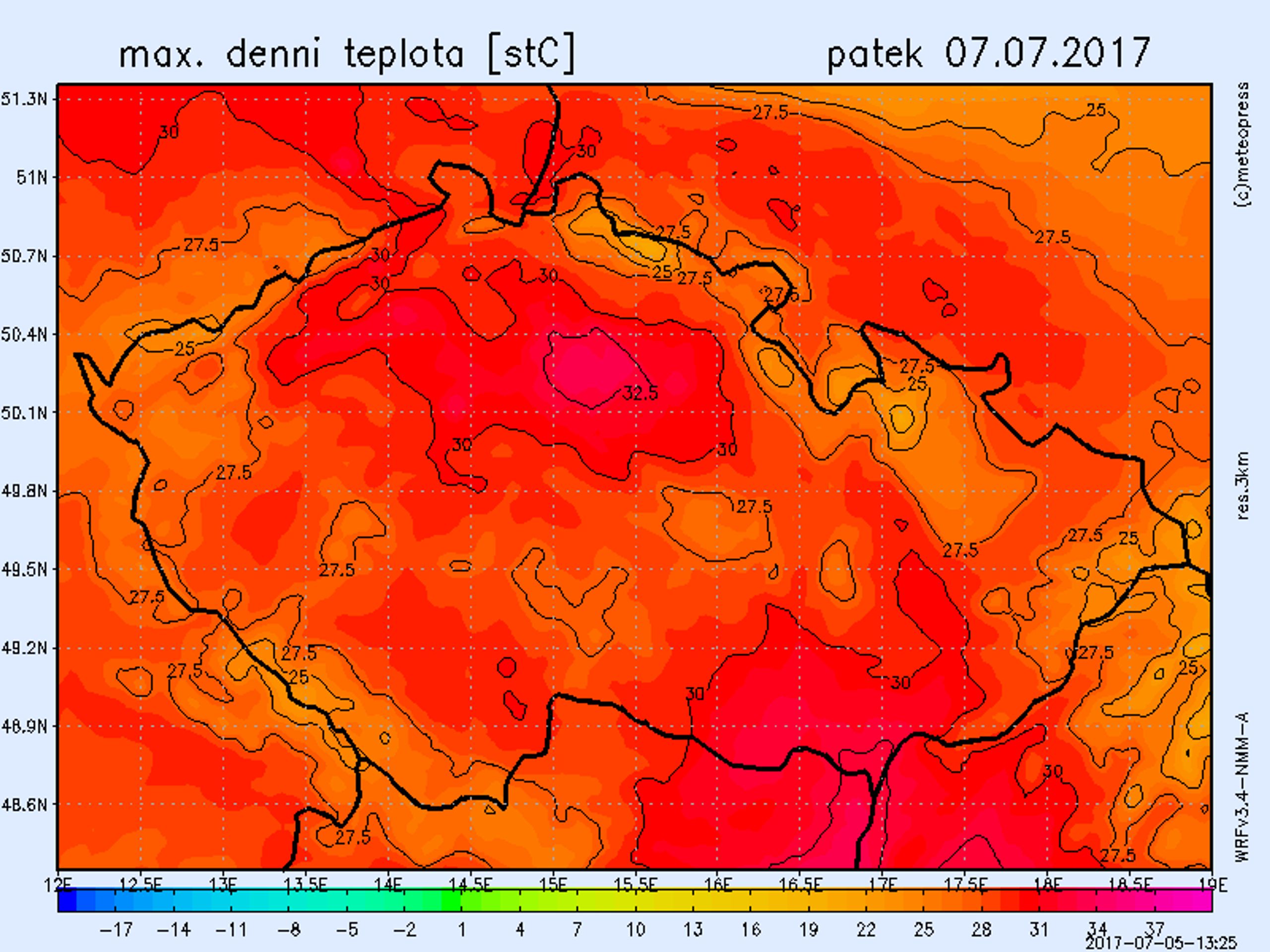 Teplotní model na pátek 7.7. 2017 - GALERIE: Sucho decimuje Česko (2/7)