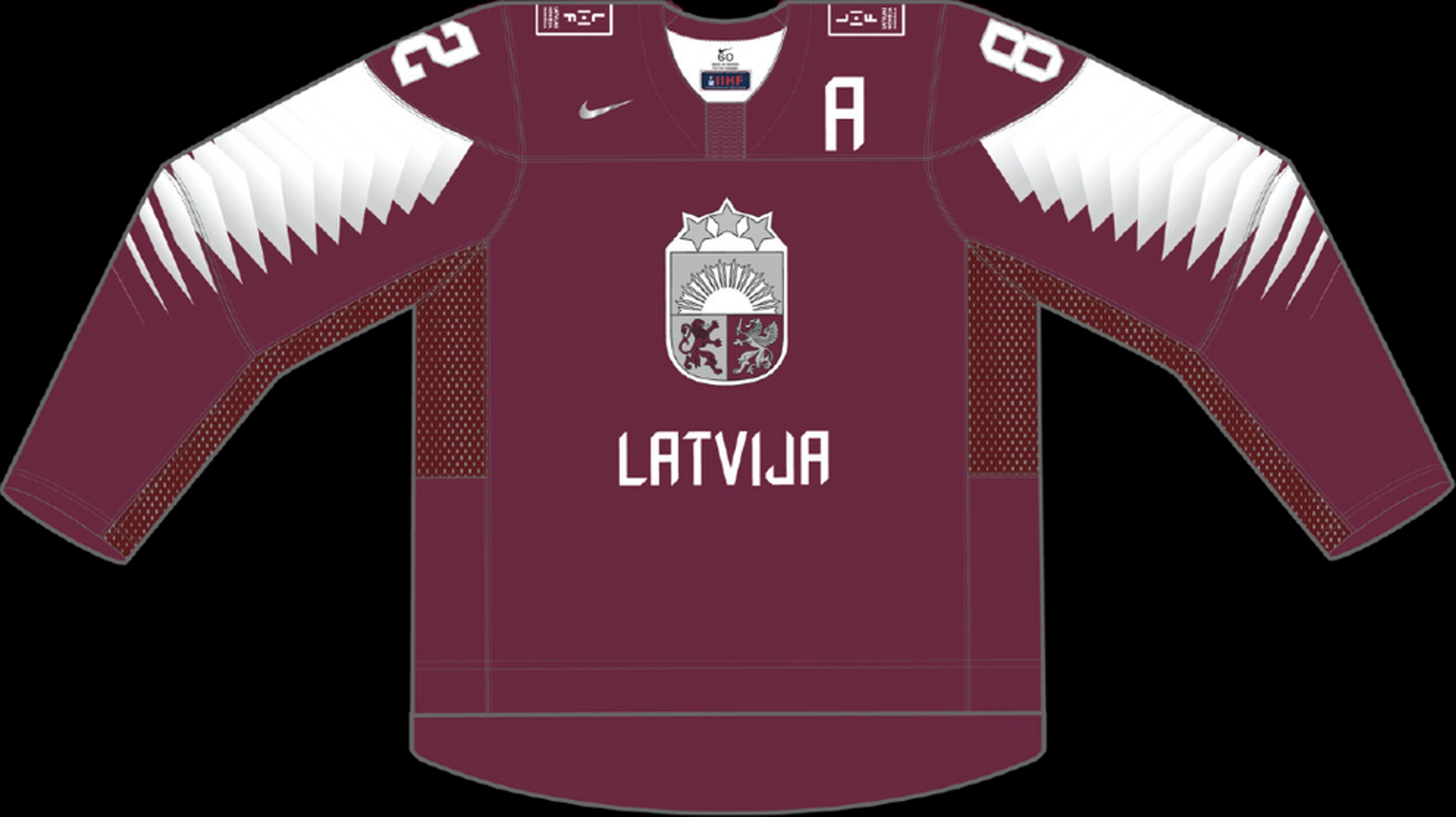 Venkovní dres Lotyšska - GALERIE: Dresy týmů na mistrovství světa v ledním hokeji (14/32)