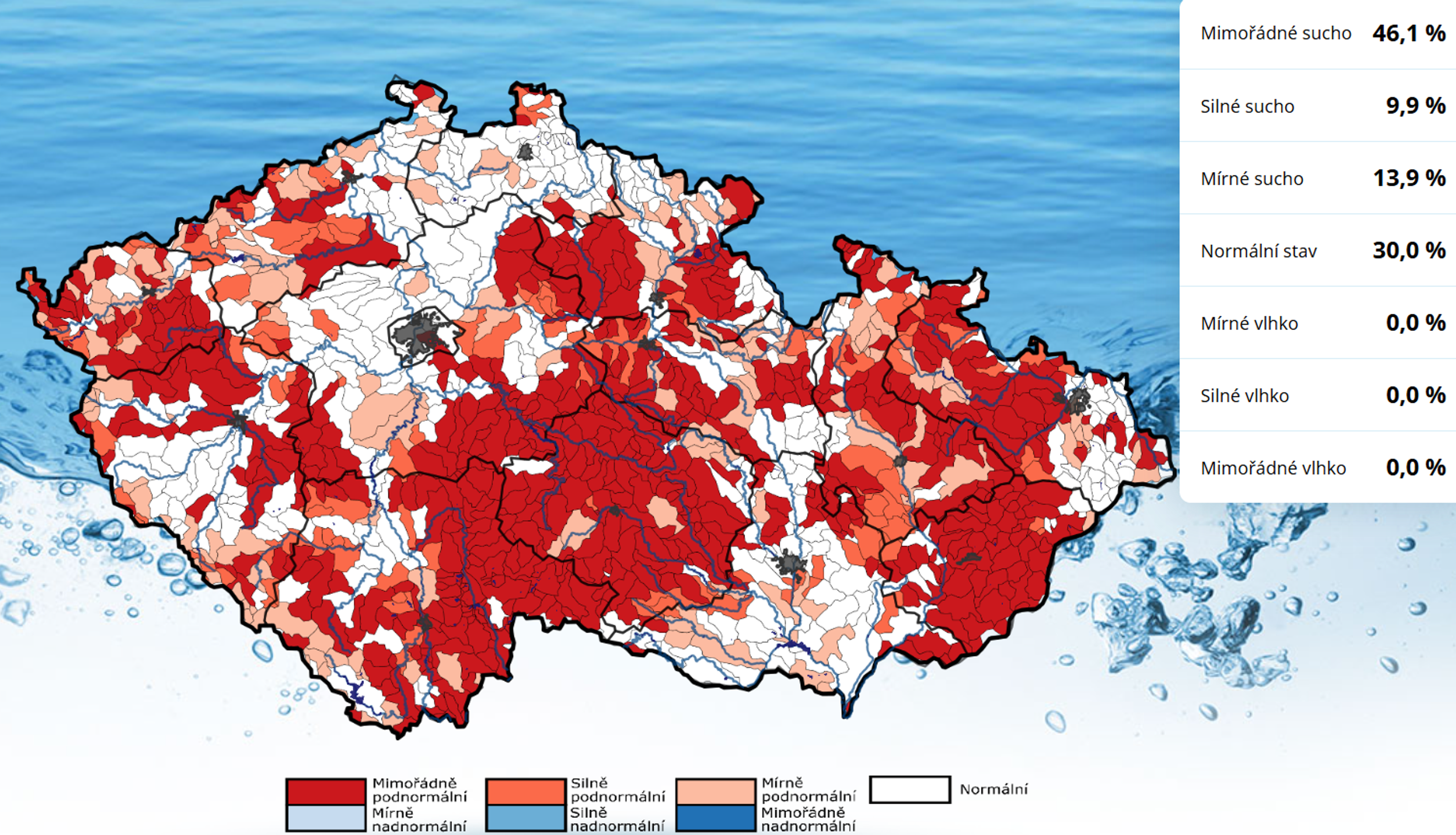 Stav hydrologického povrchového sucha k 41. týdnu - Stav sucha v ČR (3/5)
