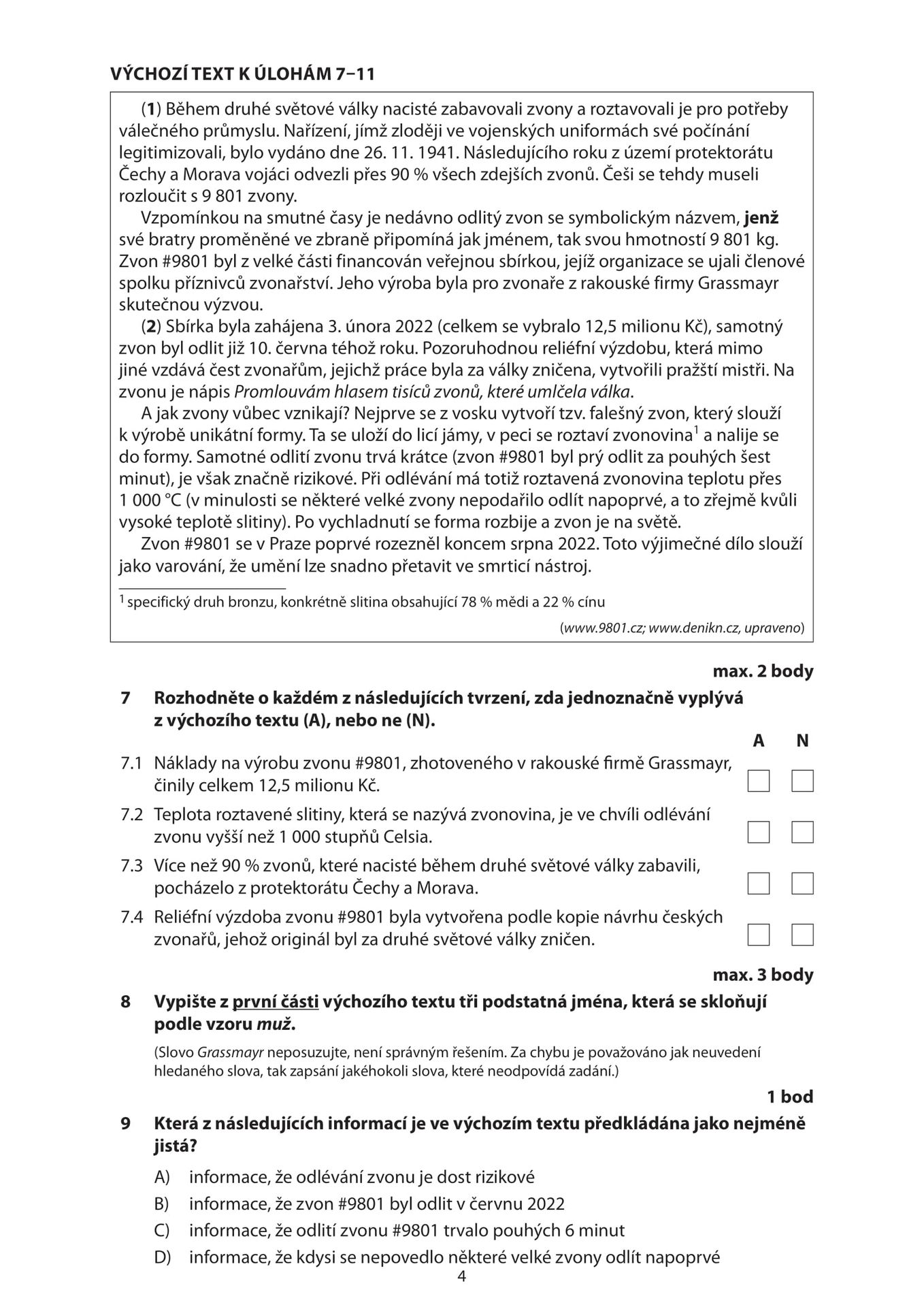Didaktický test z českého jazyka a literatury - 1. řádný termín  (4) - Didaktický test z českého jazyka a literatury - 1. řádný termín (4/11)