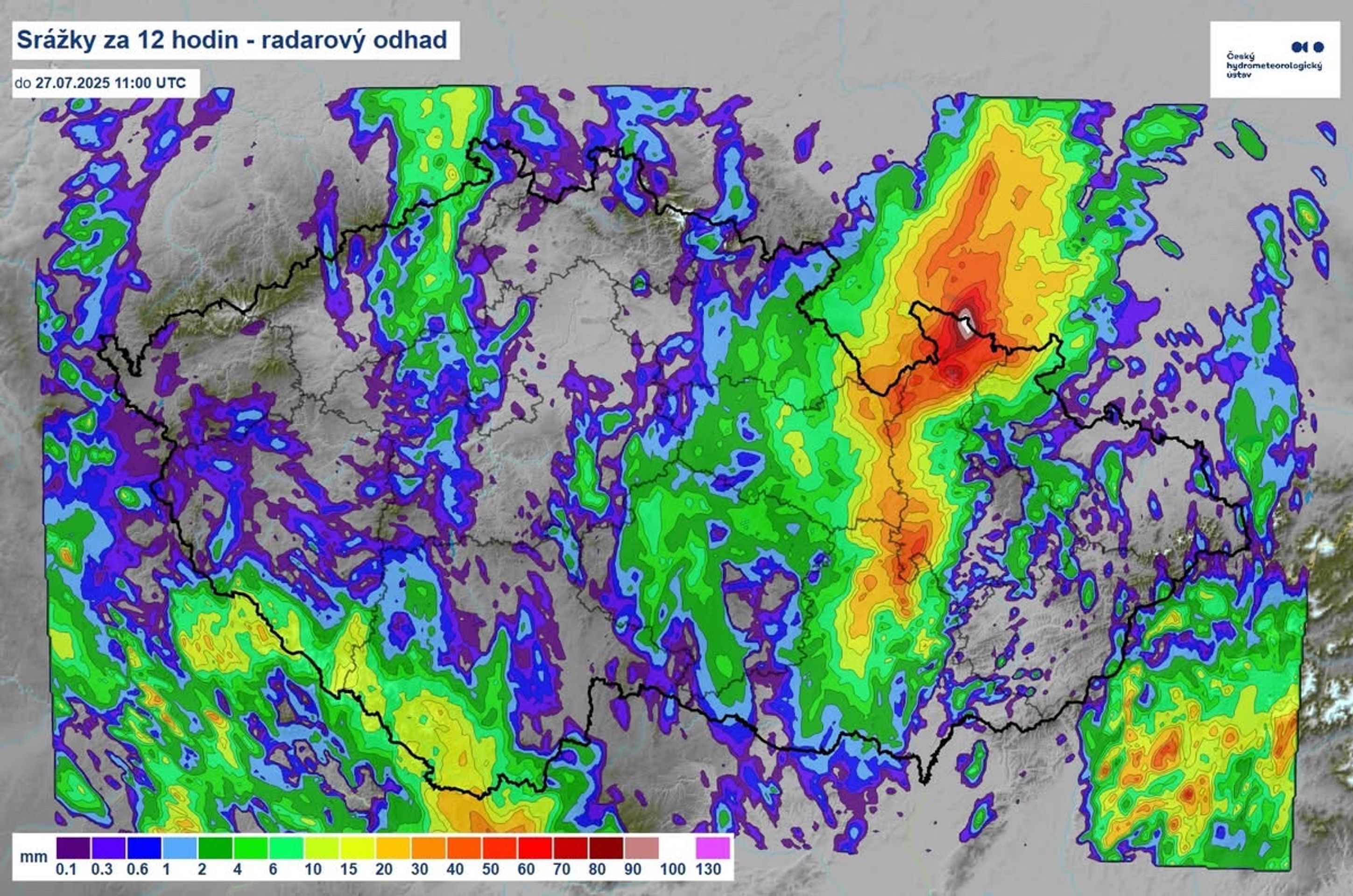 Mapa srážkových úhrnů - Výstraha (3/3)