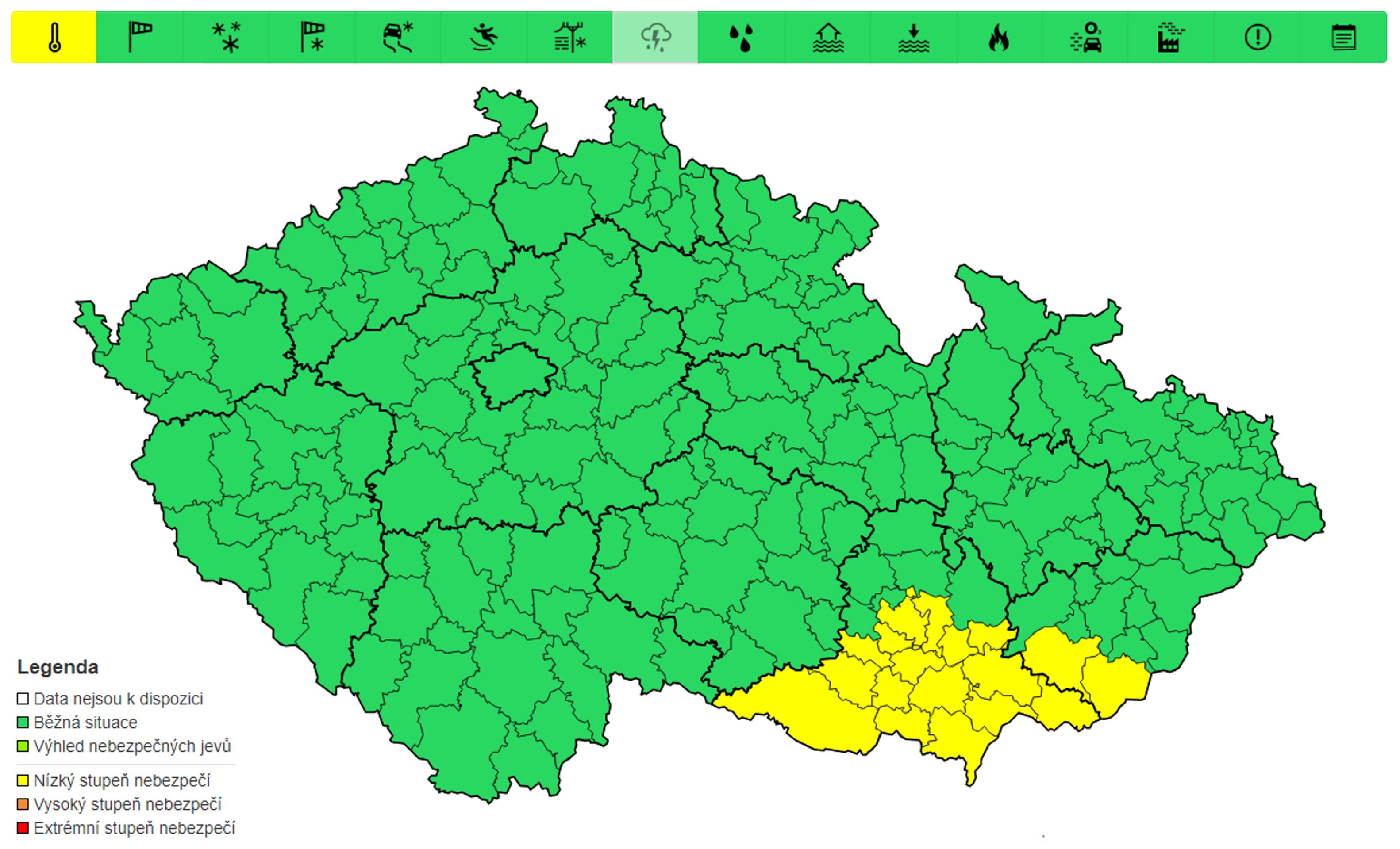 Výstraha před vysokými teplotami, 31. 8. - Výstrahy na následující dny (3/3)