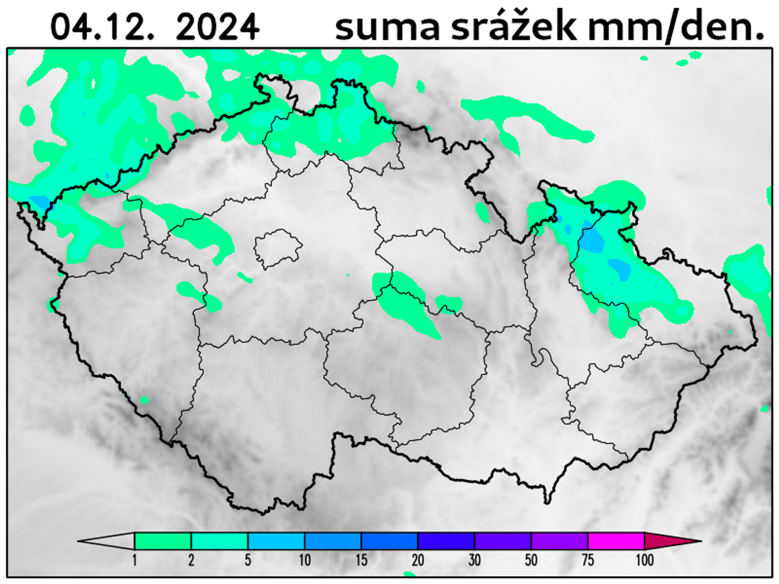 Srážková mapa pro čtvrtek - Předpověď počasí na nejbližší dny (1/4)