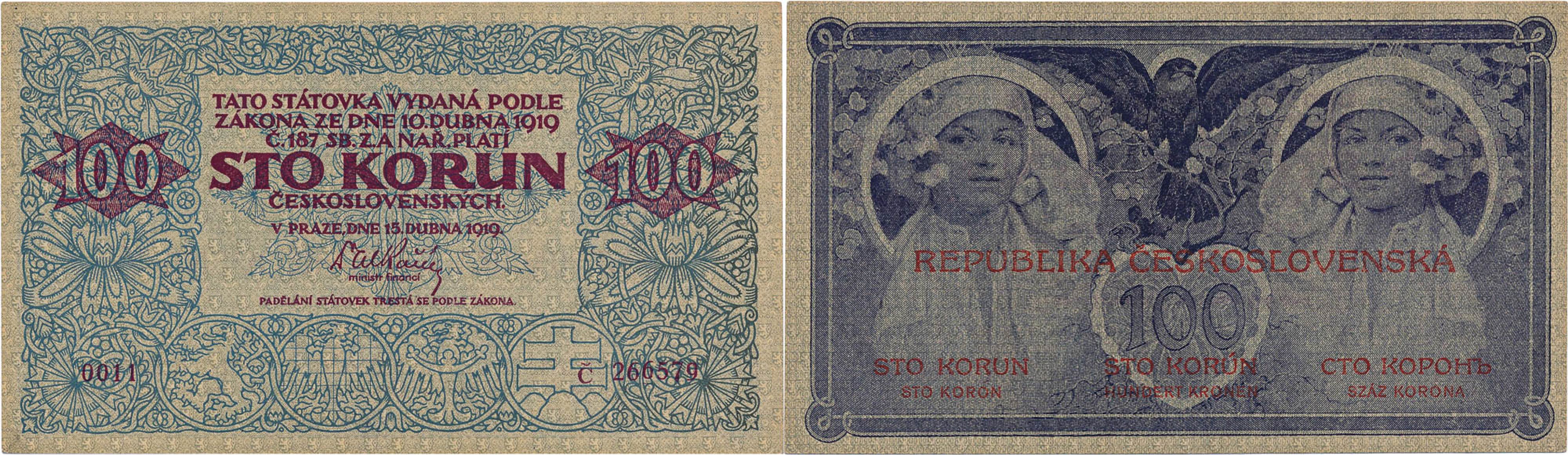 100 Koruna 1919 - Alfons Mucha - Staré peníze (6/6)
