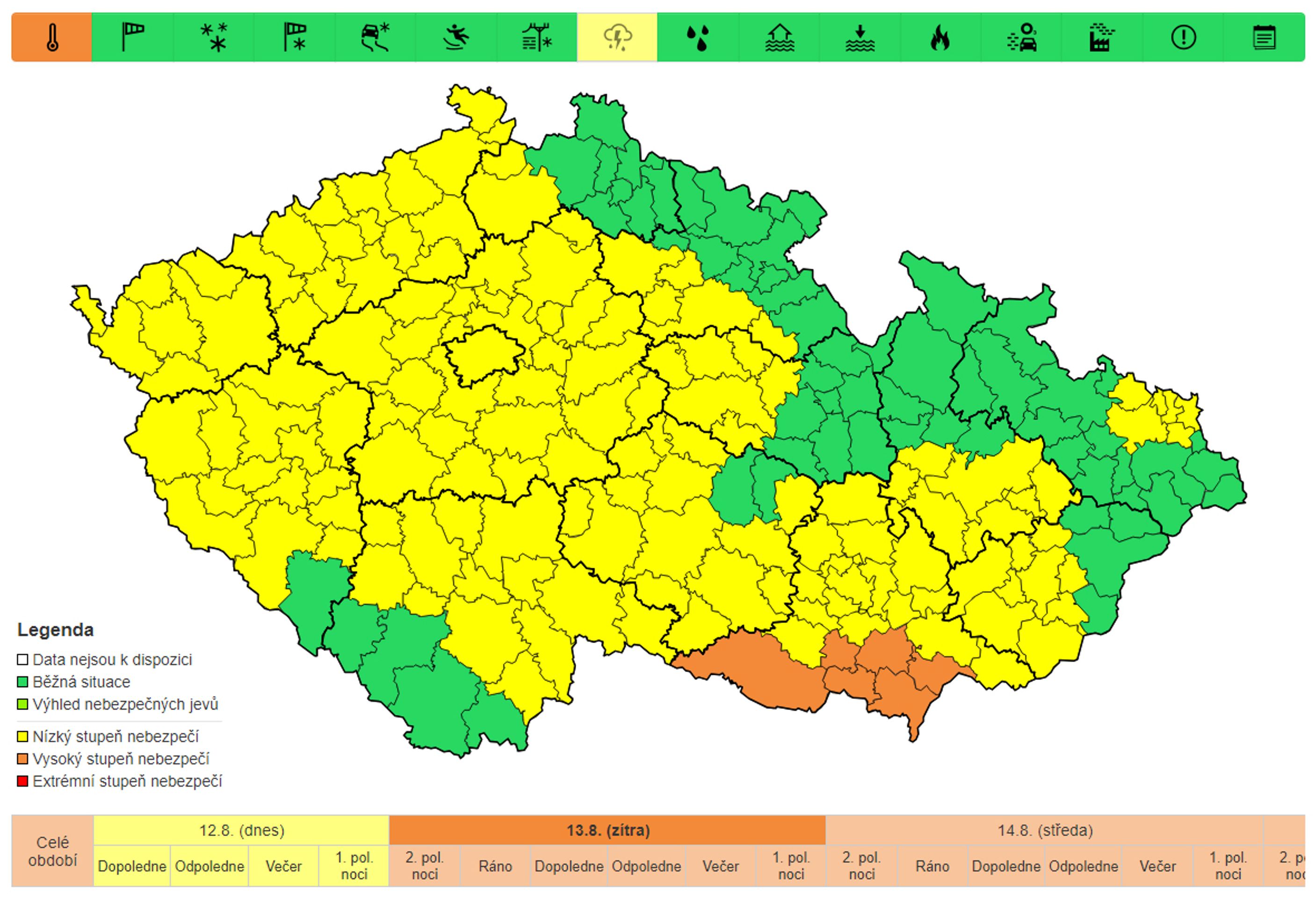 Varování před vysokými teplotami, úterý 13. 8.jpg - Výstrahy na nejbližší dny (2/4)