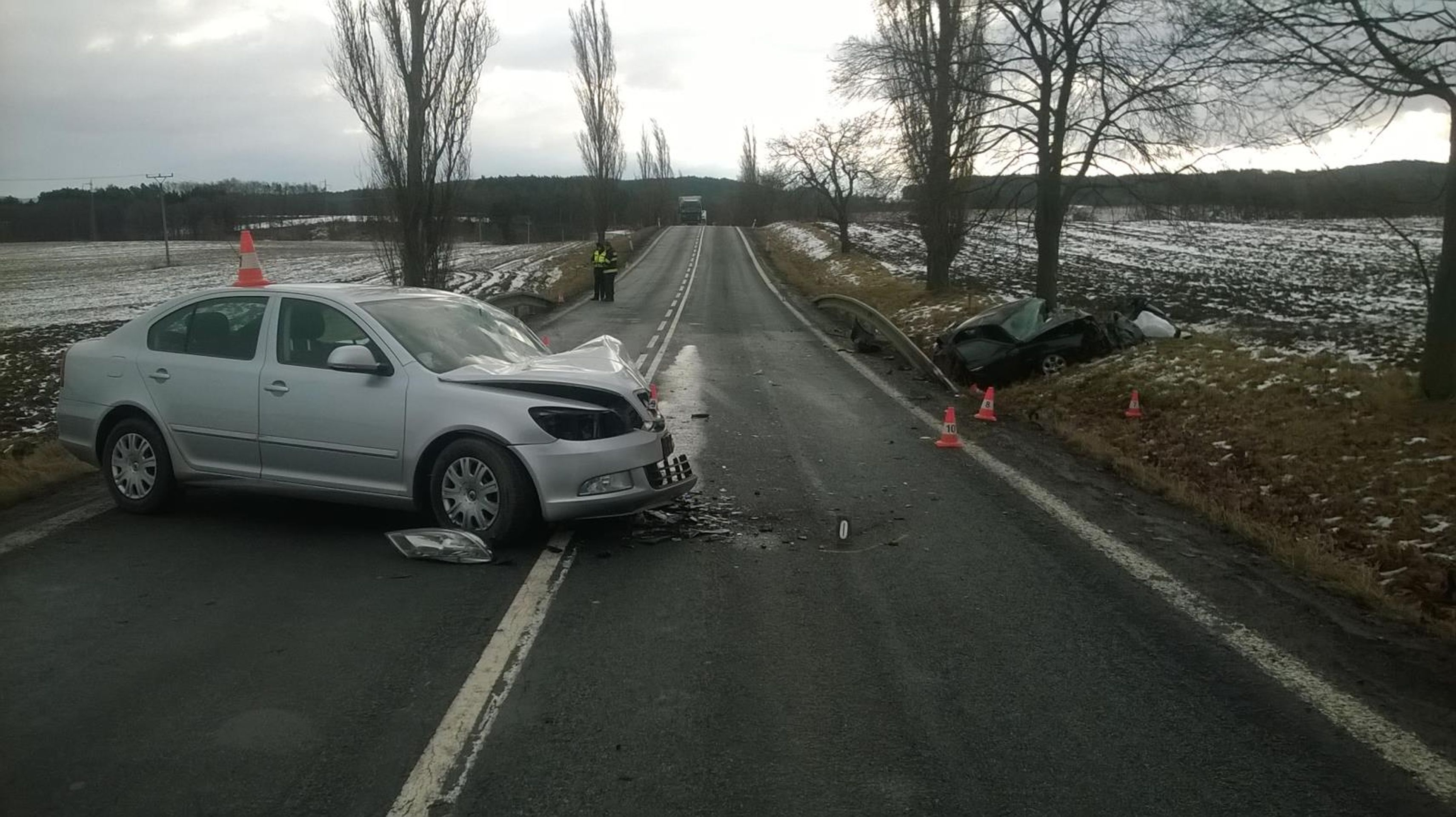 Tragická nehoda mezi obcemi Jinín a Cehnice - GALERIE: Ledovka výrazně komplikuje dopravu (10/15)