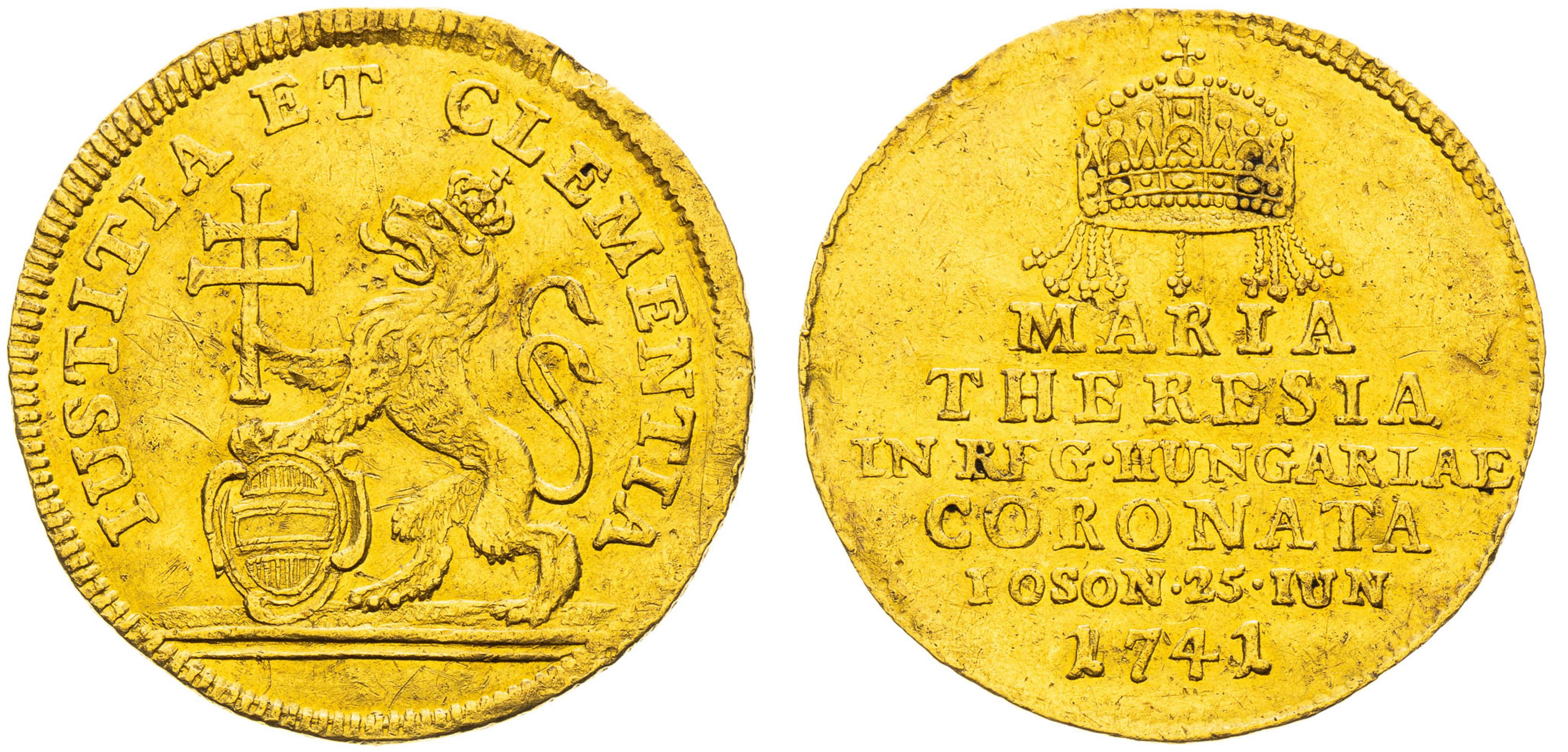 Zlatý žeton 1741, 1 1/4 dukát, korunovace na uherskou královnu v Bratislavě - Aukce mincí Praha (4/8)
