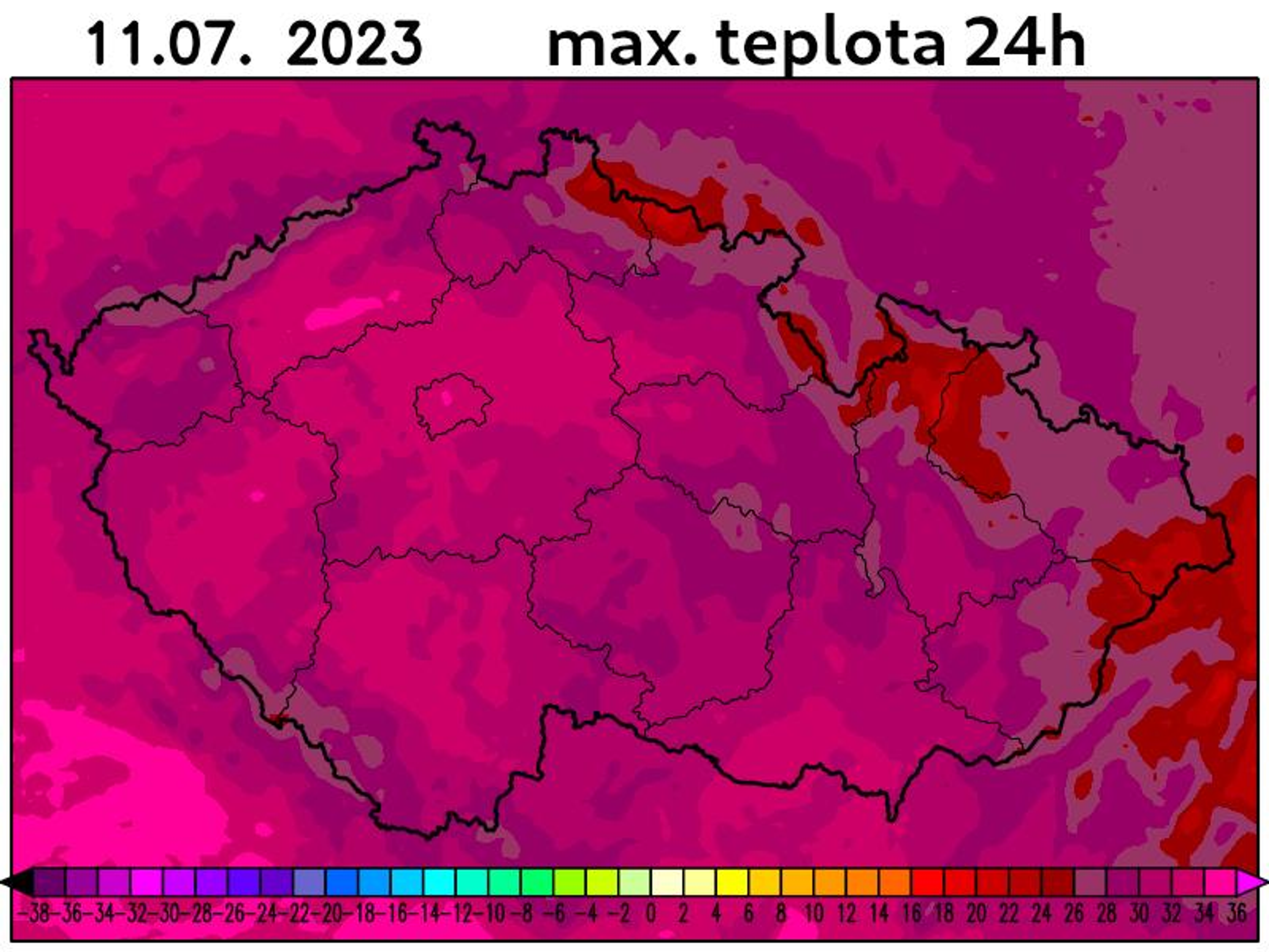 Maximální teploty v úterý (11.7.) - Počasí v pondělí a úterý (3/3)