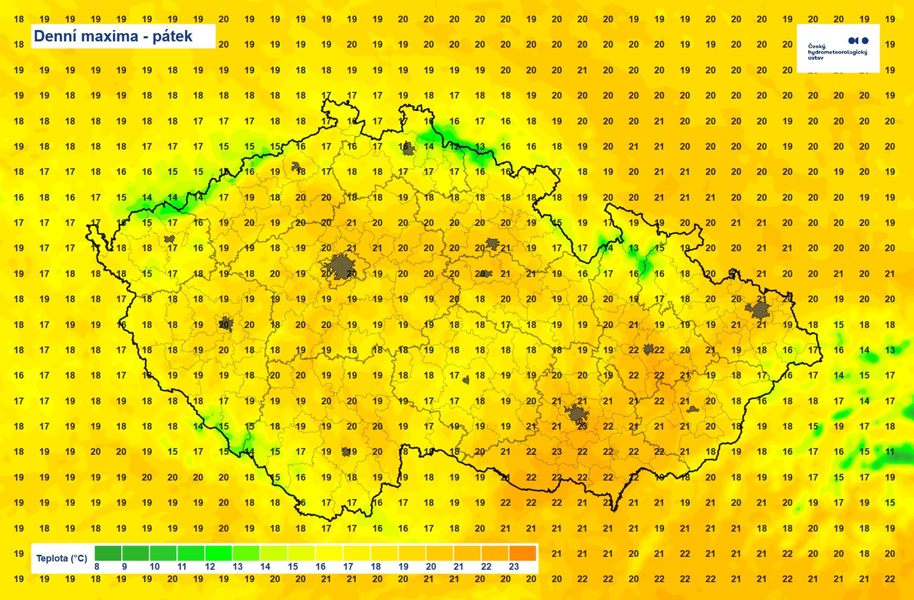 Denní maxima – pátek - Počasí – pátek 22. 8. 2025 (2/3)