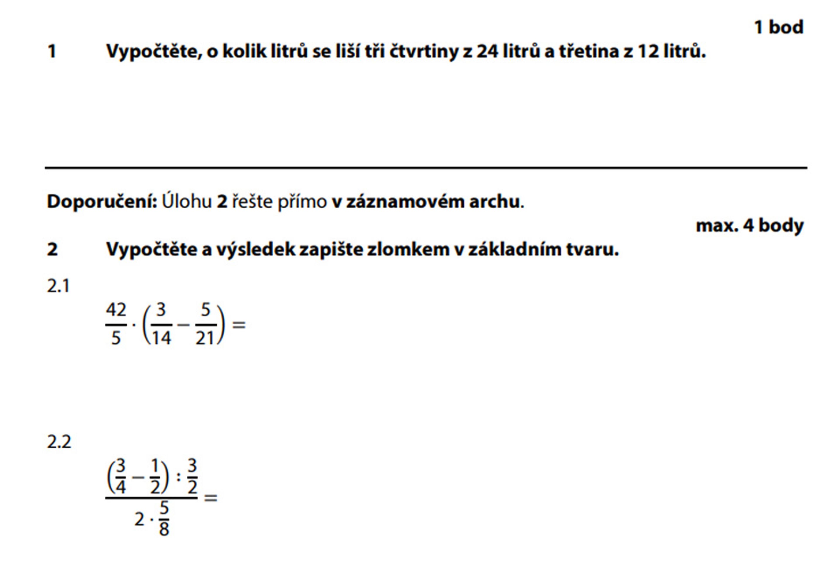 M-1 - Přijímací zkoušky na víceletá gymnázia z Matematiky (1/5)