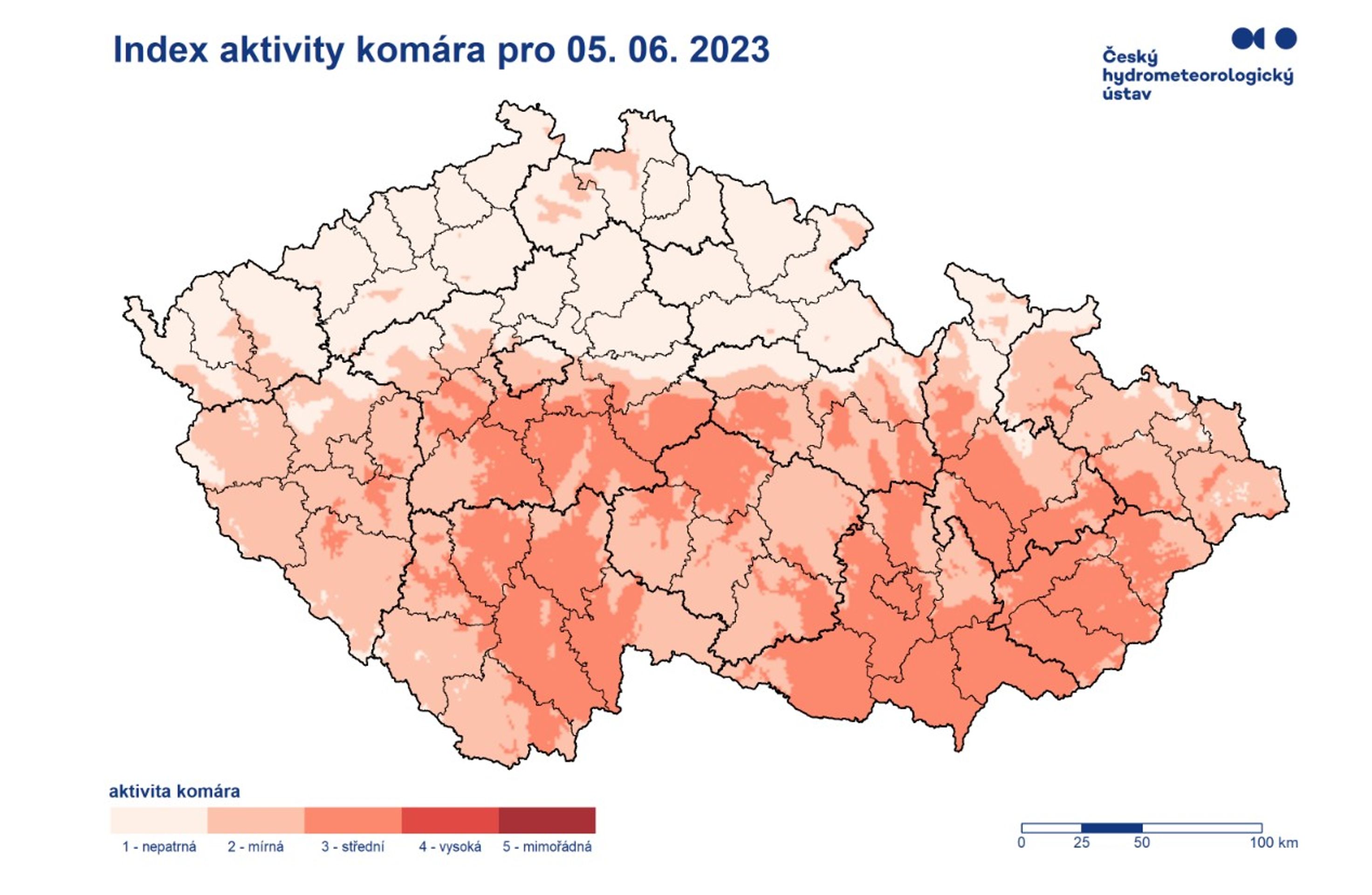 Index aktivity komára pro 5.6. - Mapa komárů (1/3)