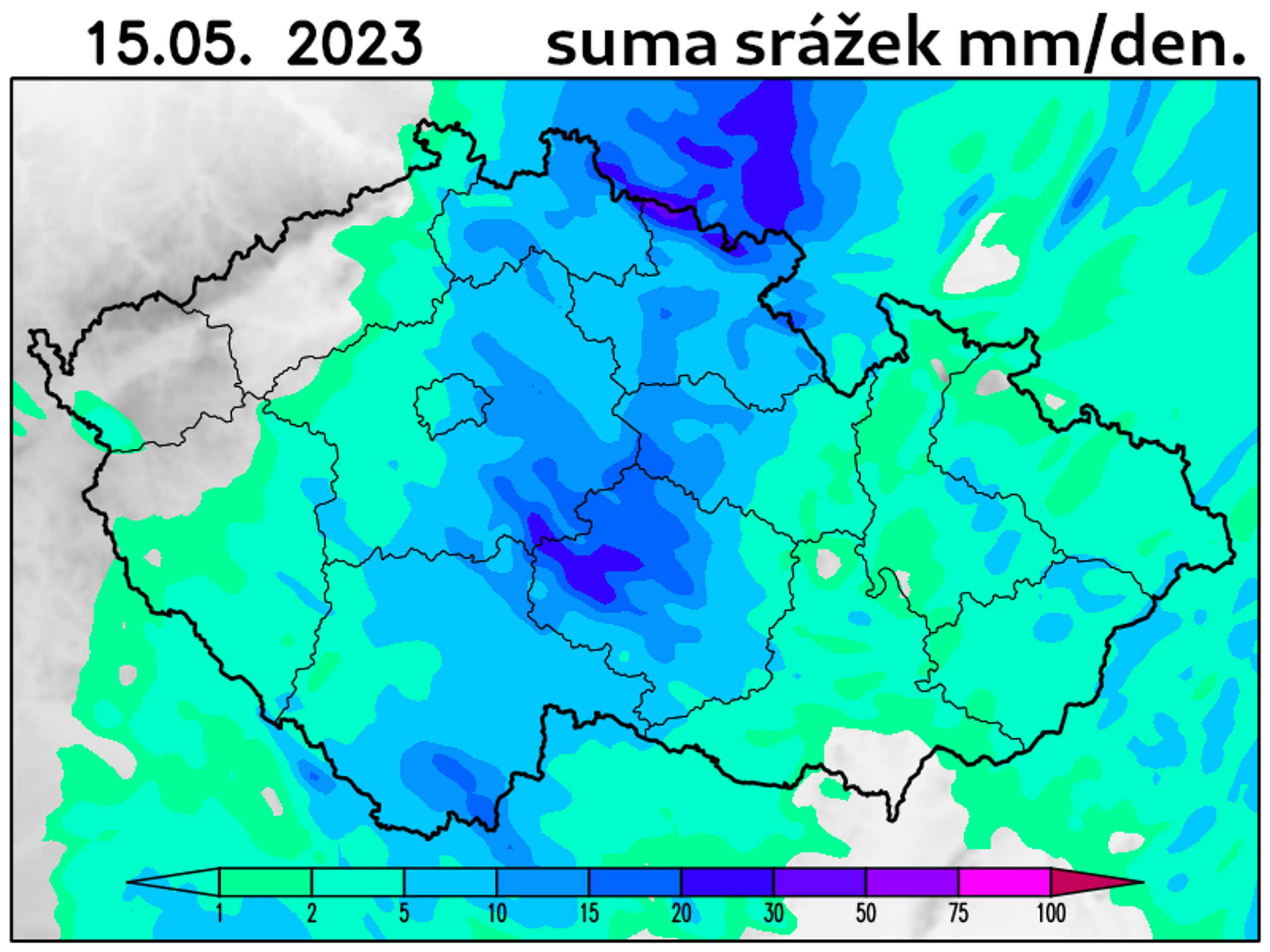 Mapy srážek - pondělí - Výstraha a mapy srážek (2/3)
