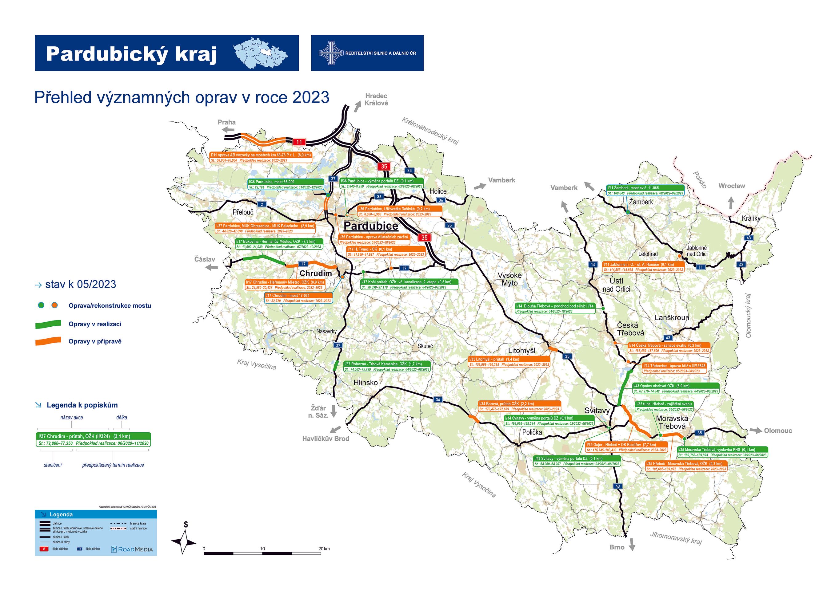 Mapa oprav Pardubický kraj - Mapa oprav v roce 2023 (9/14)